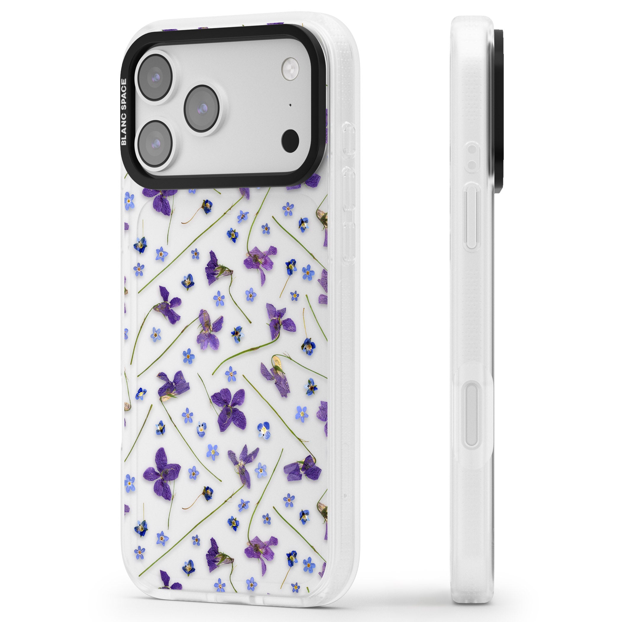 Pressed Violet Flower iPhone 17 Pro Impact Air Clear Phone Case Side Profile