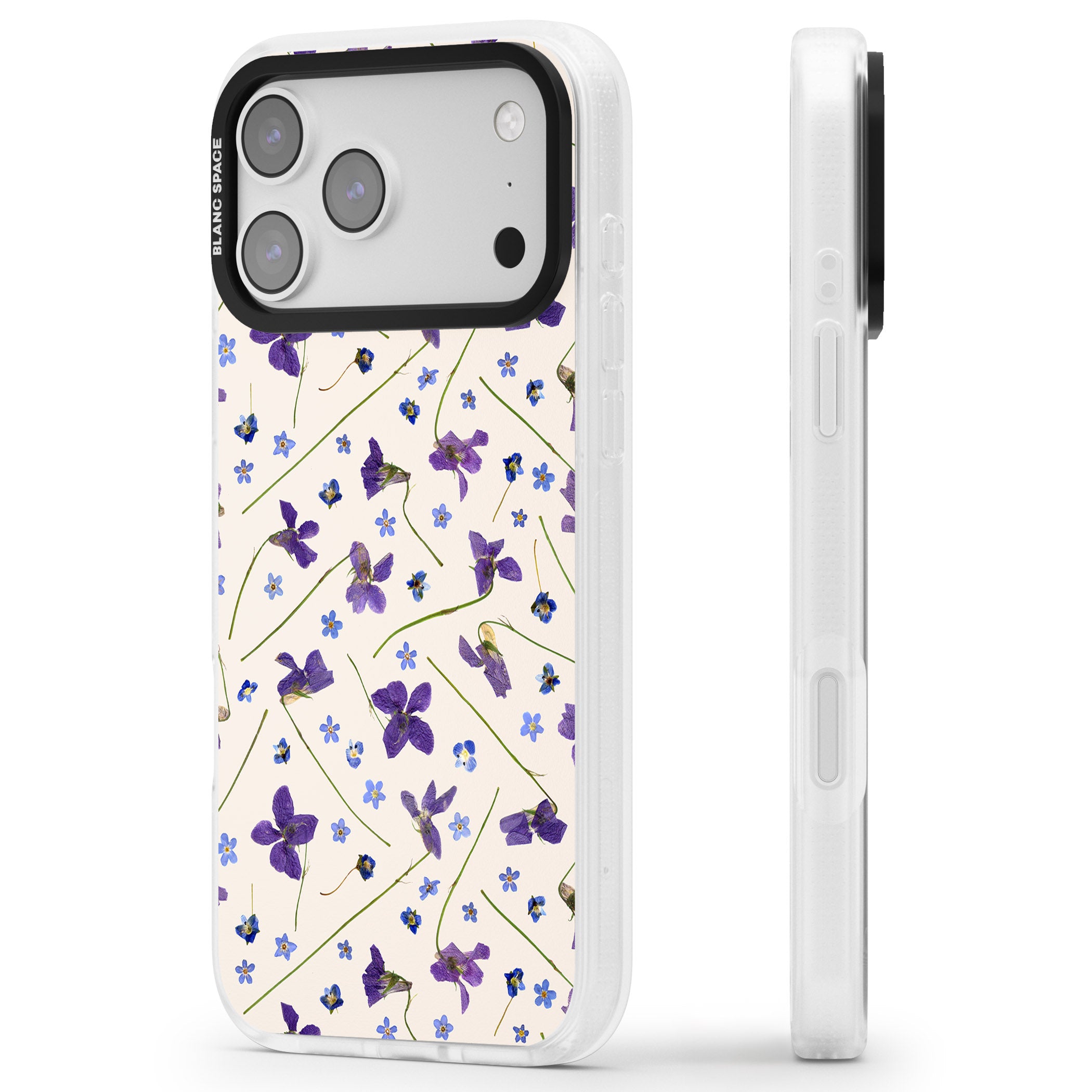 Violet Floral Dream Cream iPhone 17 Pro Impact Air Clear Phone Case Side Profile