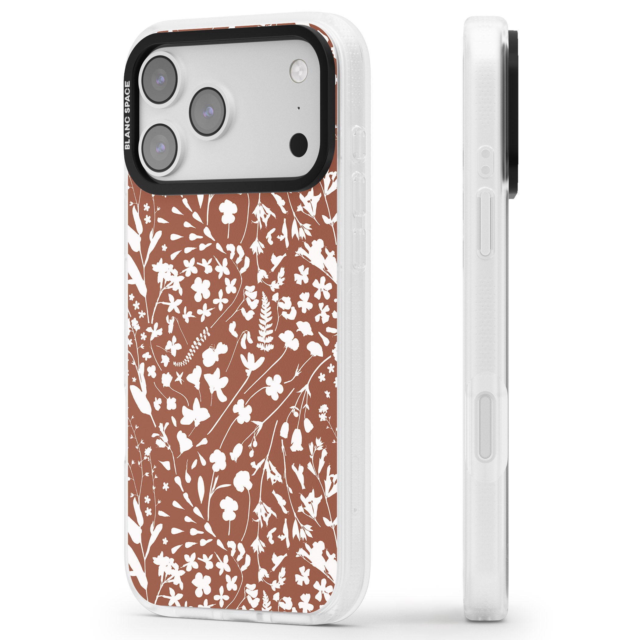 Wildflower Cluster On Terracotta iPhone 17 Pro Impact Air Clear Phone Case Side Profile