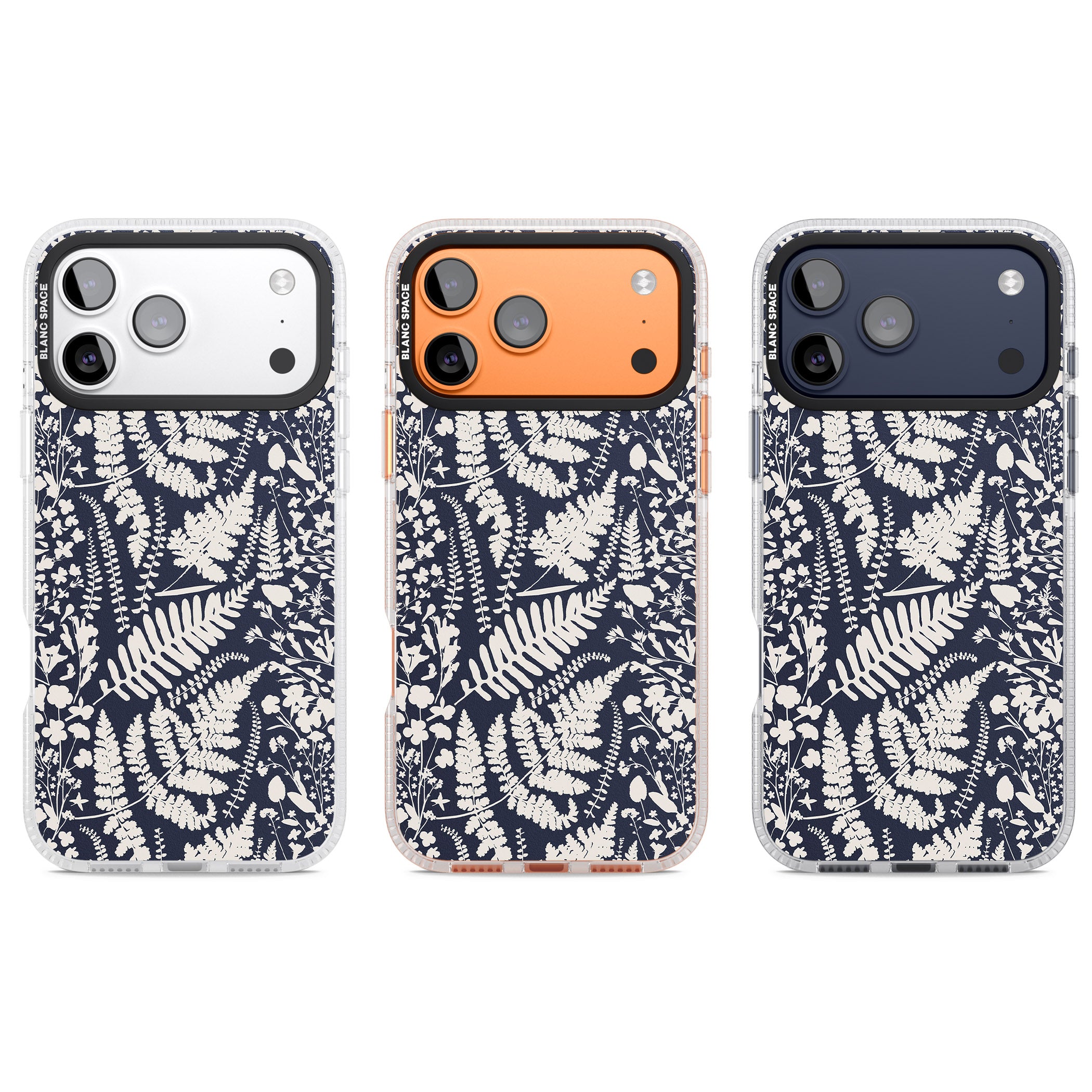 Wildflowers & Ferns On Navy iPhone 17 Pro Impact Air Clear Phone Case APT Impact Protection