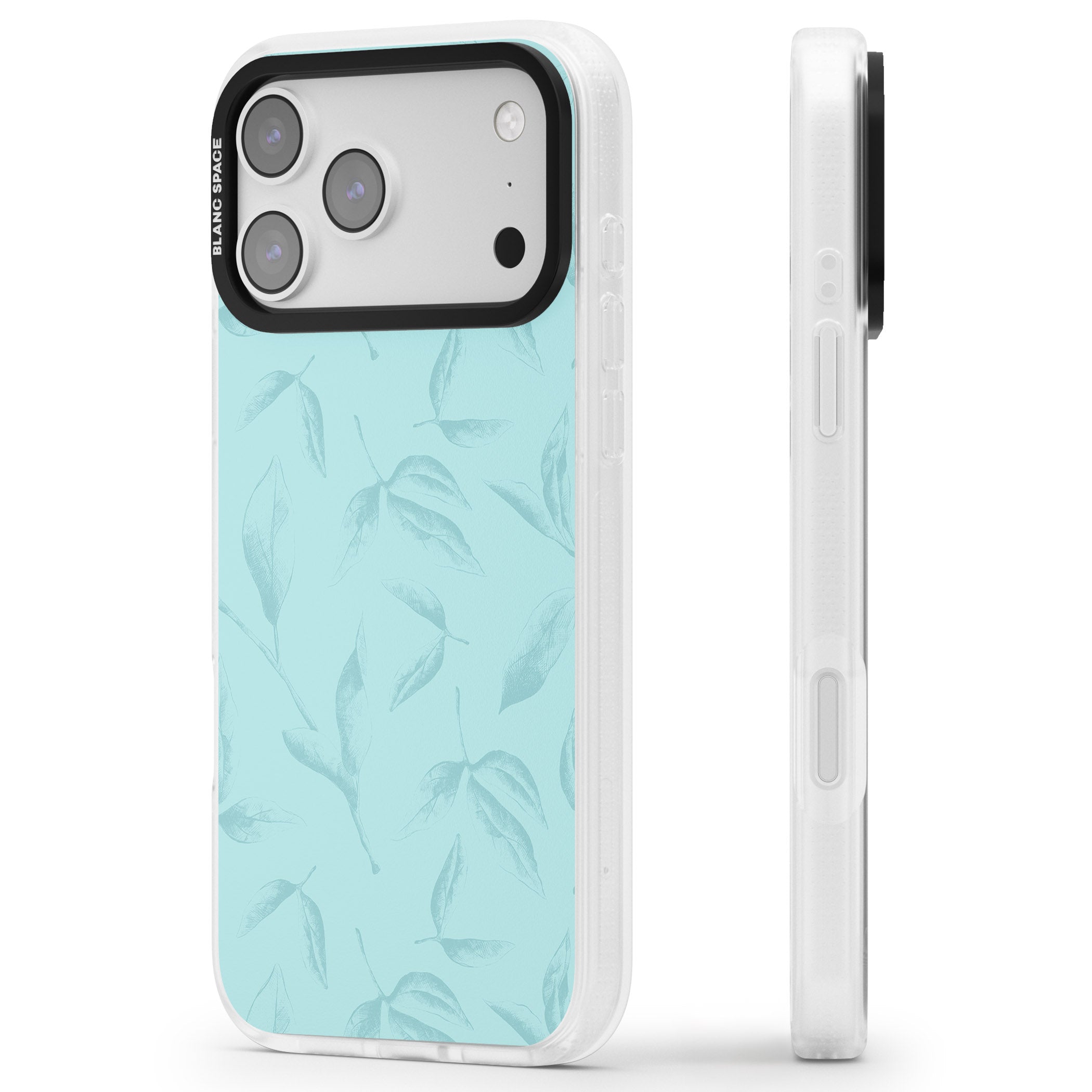 Blue Leaf Botanical iPhone 17 Pro Impact Air Clear Phone Case Side Profile