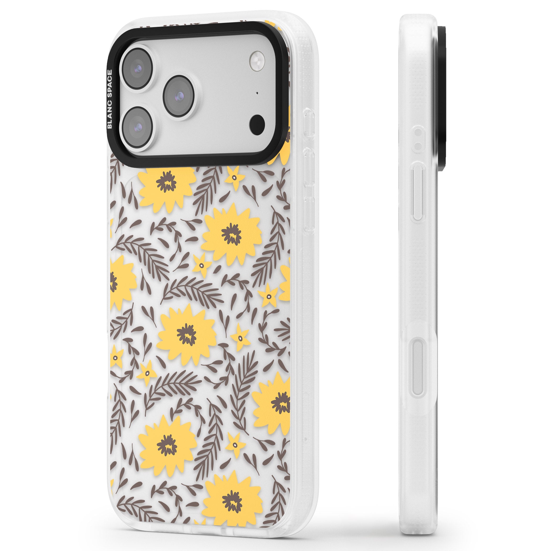 Yellow Blossoms Floral iPhone 17 Pro Impact Air Clear Phone Case Side Profile