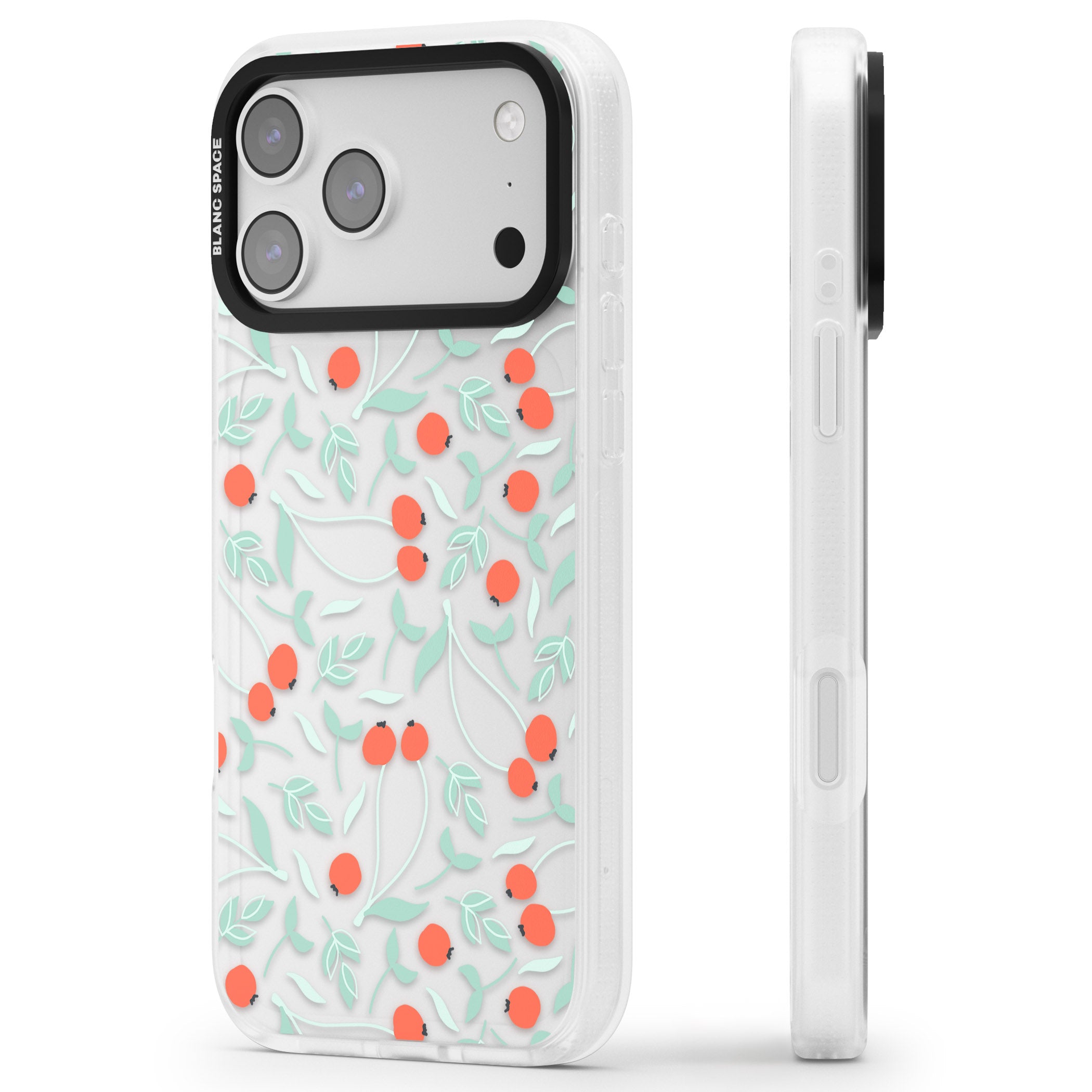 Red Berries Floral iPhone 17 Pro Impact Air Clear Phone Case Side Profile