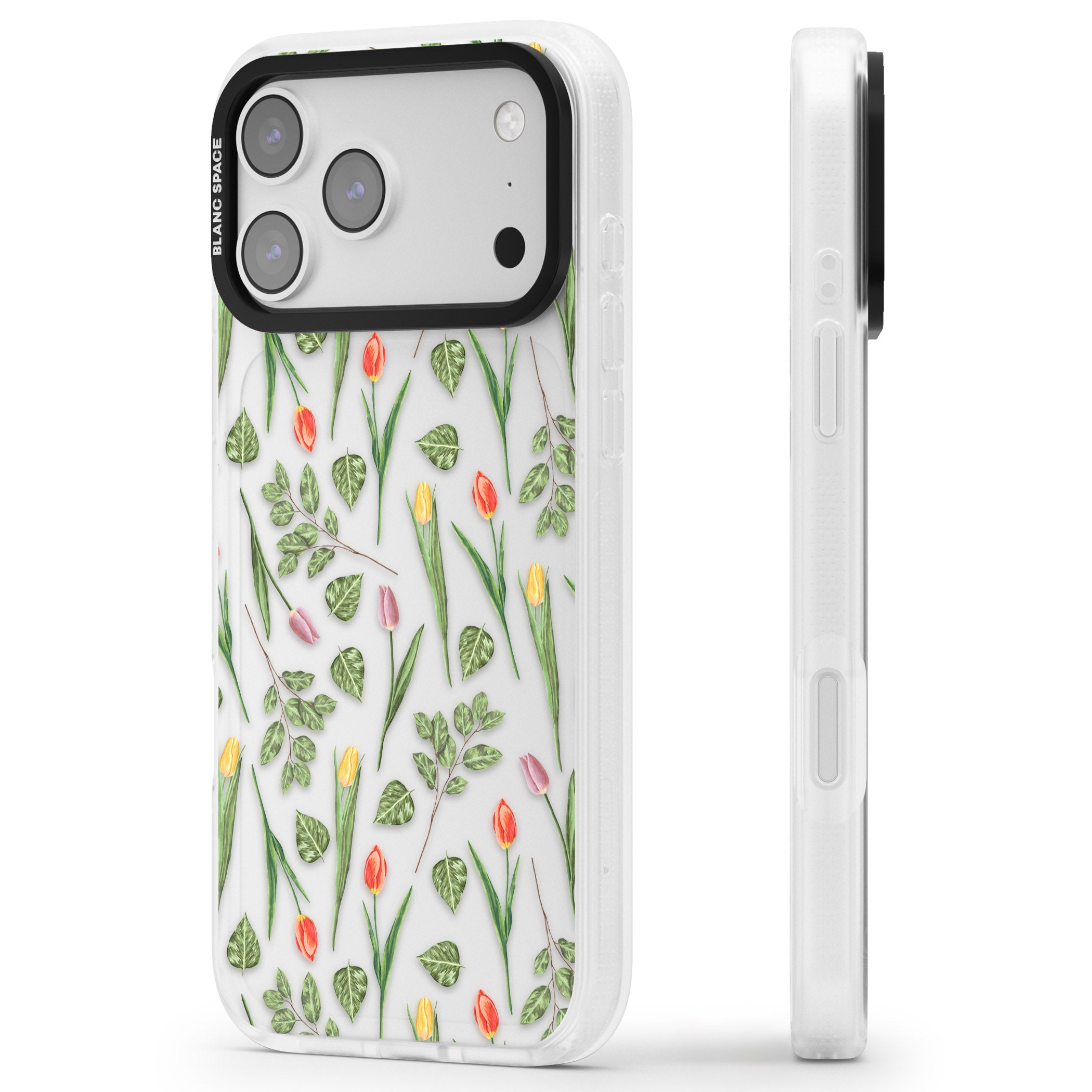Spring Tulips Floral iPhone 17 Pro Impact Air Clear Phone Case Side Profile