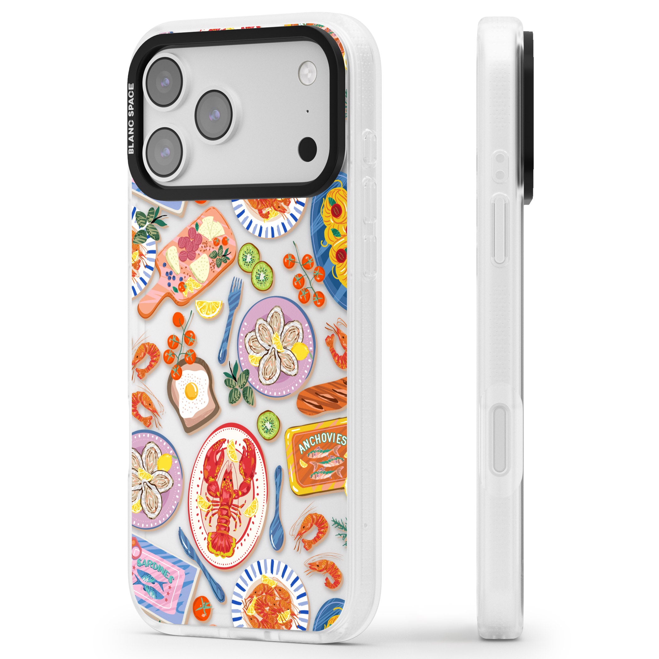 Seafood Pattern iPhone 17 Pro Impact Air Clear Phone Case Side Profile