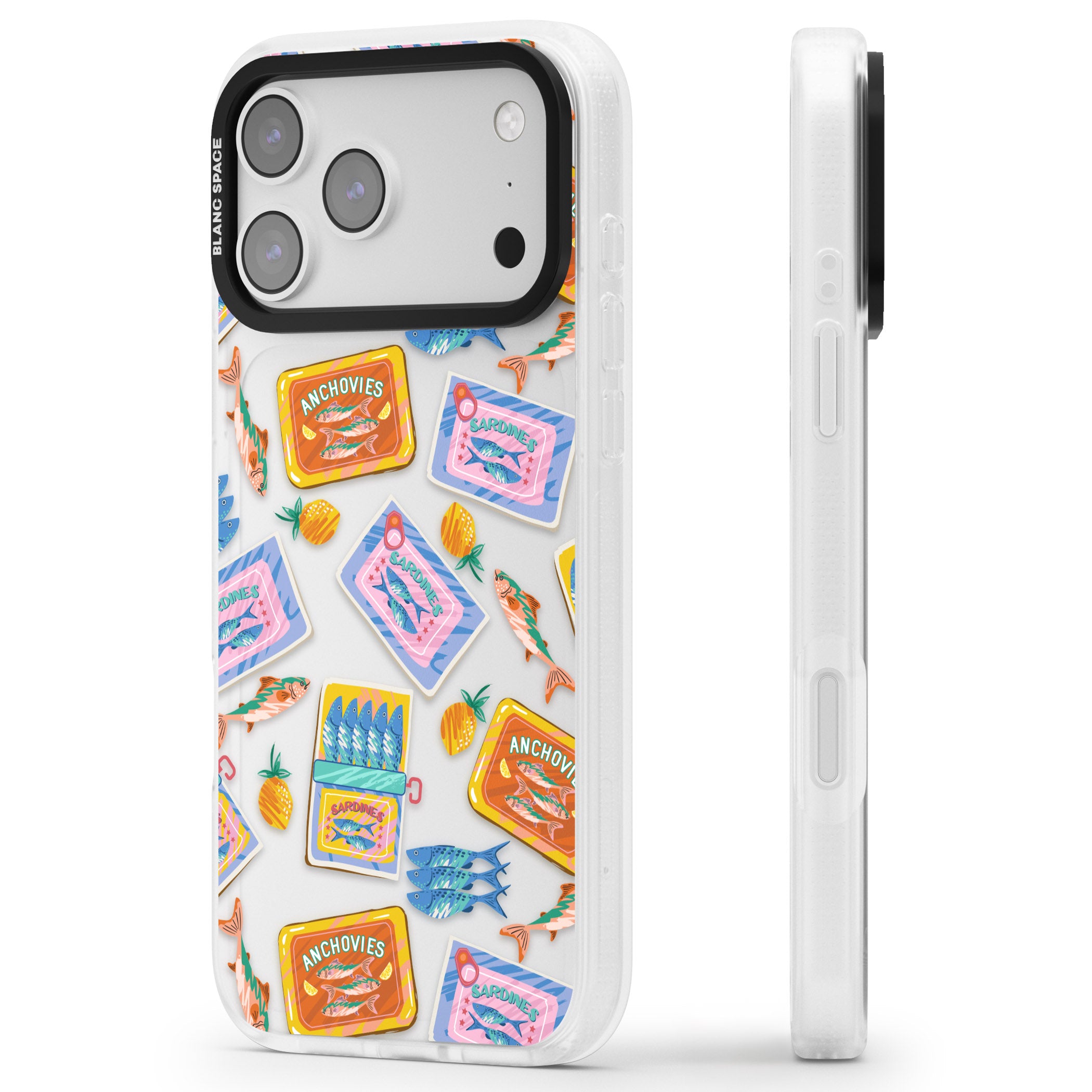 Sardines & Anchovies iPhone 17 Pro Impact Air Clear Phone Case Side Profile