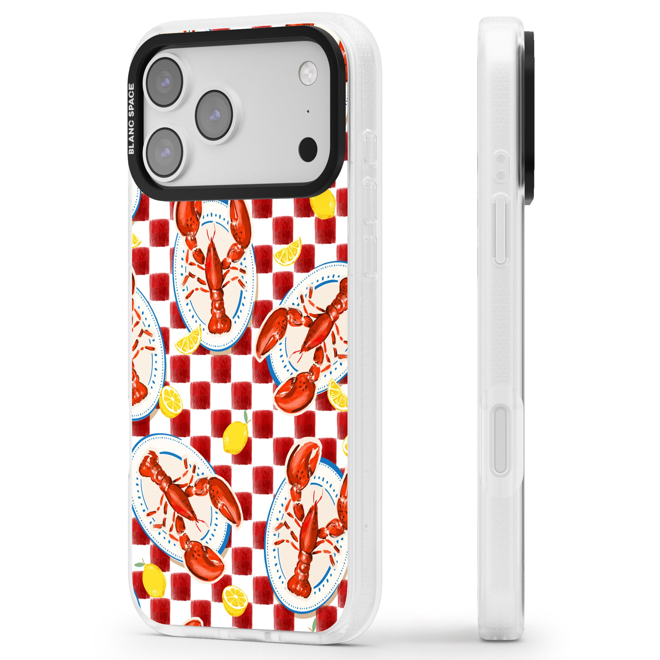 Red Lobster Checkered iPhone 17 Pro Impact Air Clear Phone Case Side Profile