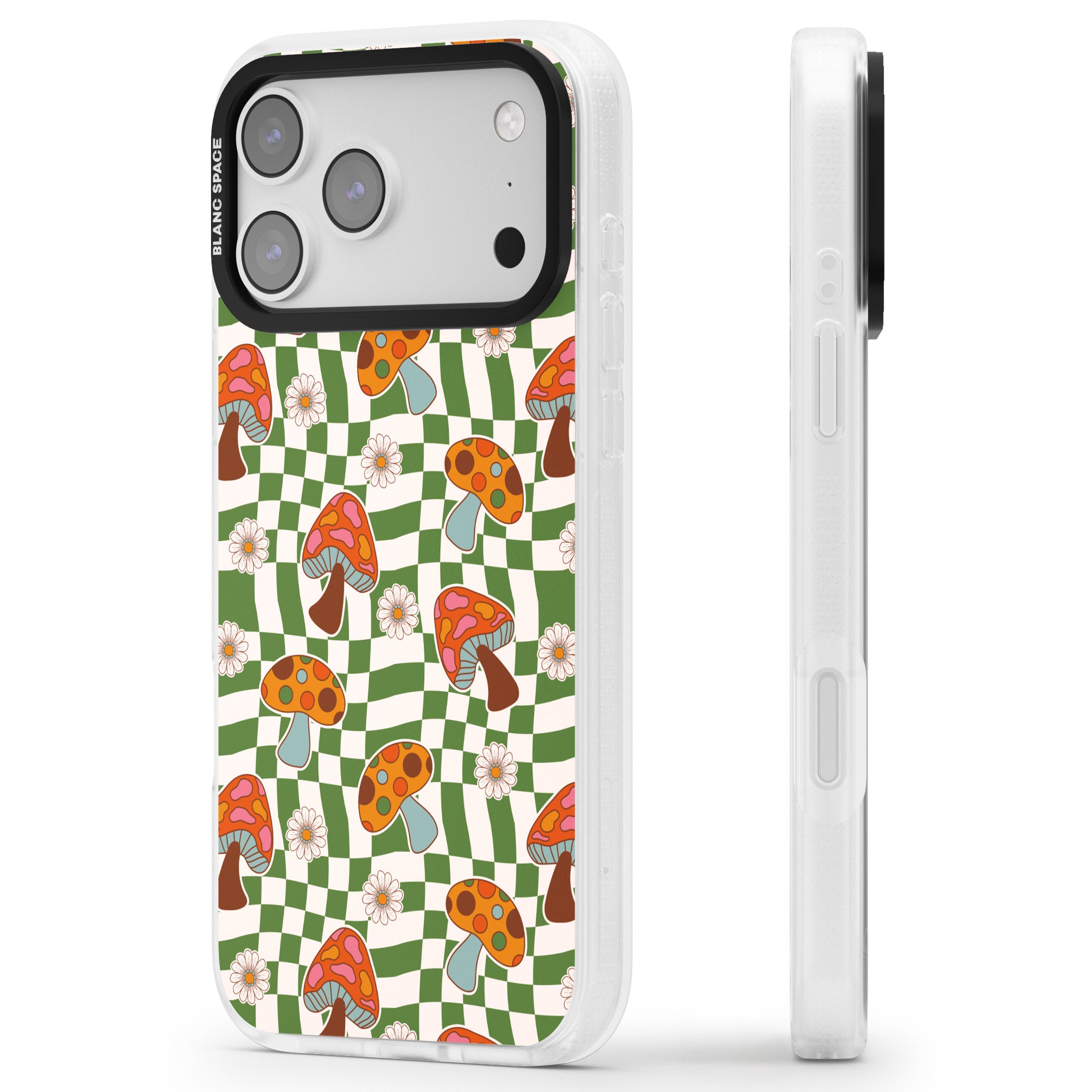 Wavy Checked Shroom & Bloom iPhone 17 Pro Impact Air Clear Phone Case Side Profile