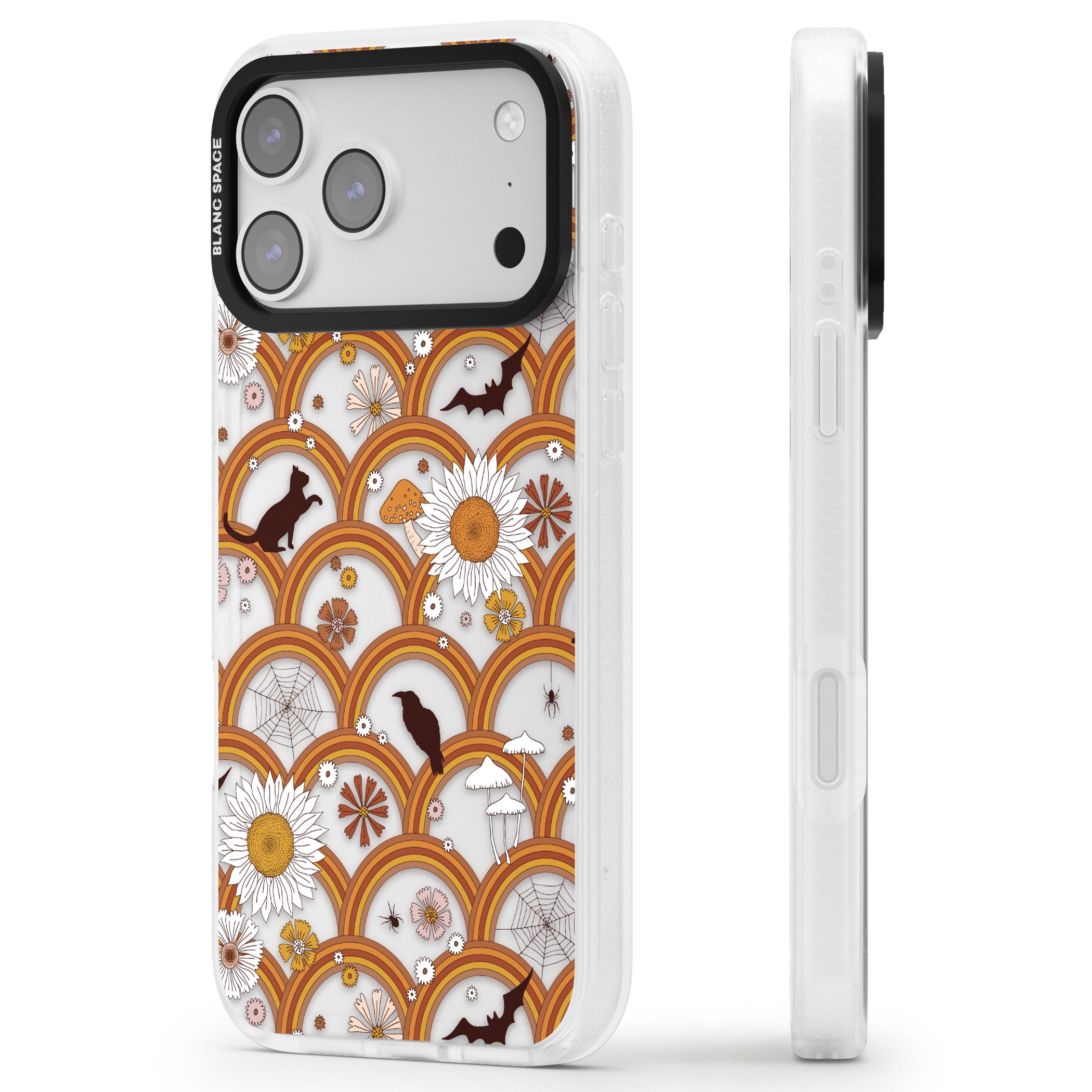 Halloween Rainbows iPhone 17 Pro Impact Air Clear Phone Case Side Profile