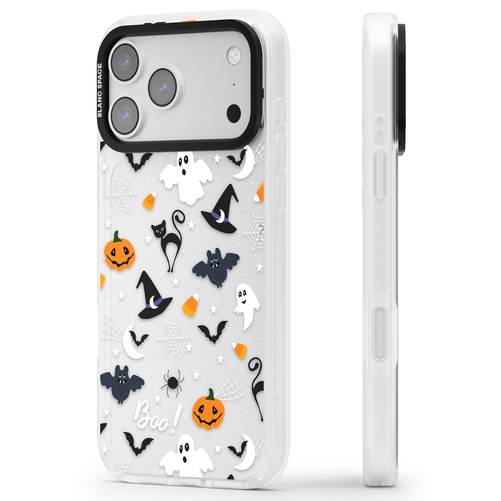 Halloween Mix Pattern iPhone 17 Pro Impact Air Clear Phone Case Side Profile