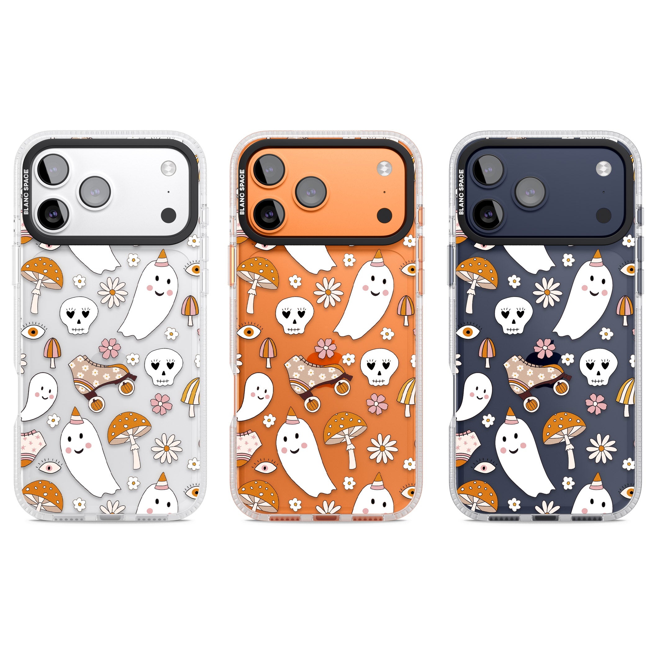 Cute Ghost And Skulls Pattern iPhone 17 Pro Impact Air Clear Phone Case APT Impact Protection