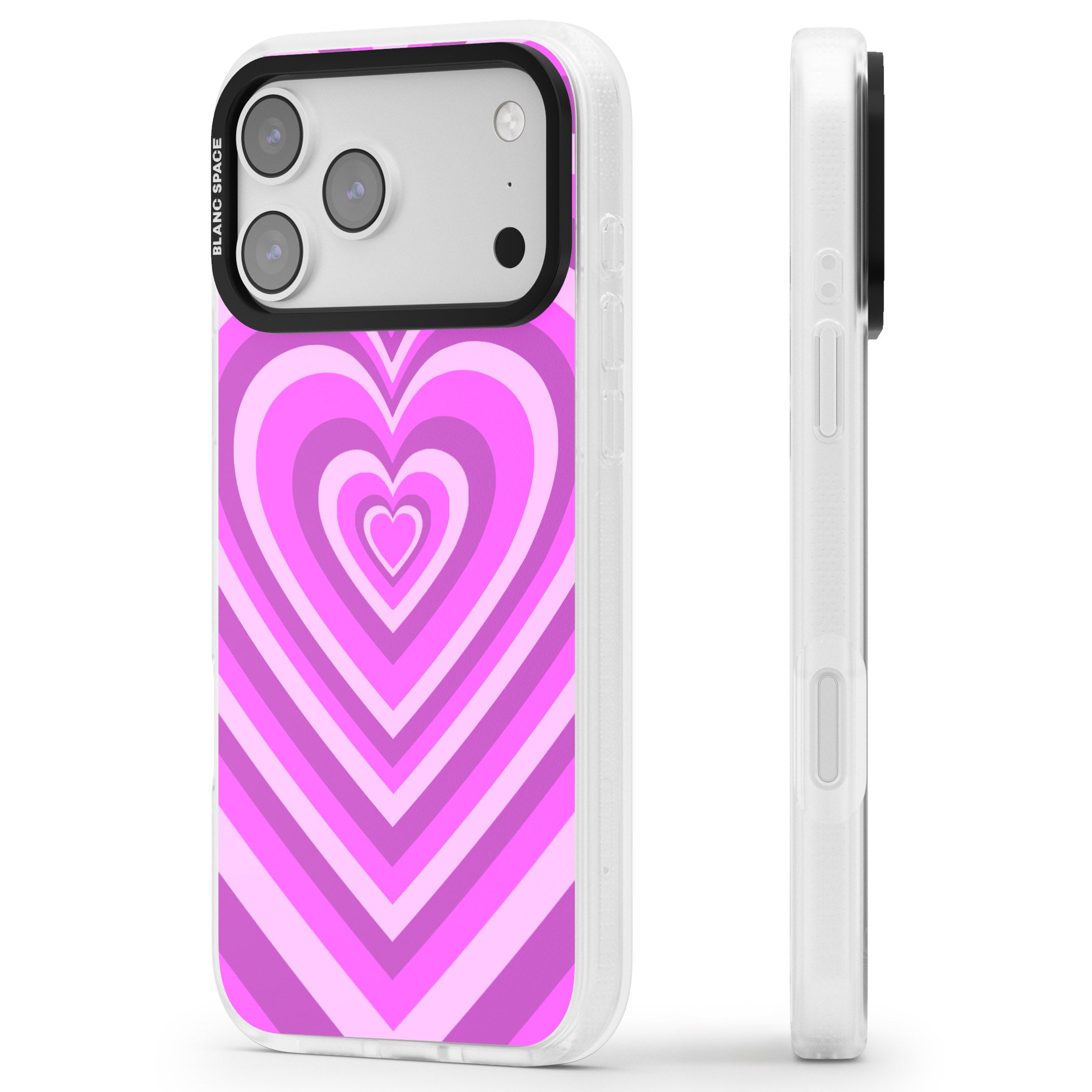 Pink Heart Illusion iPhone 17 Pro Impact Air Clear Phone Case Side Profile