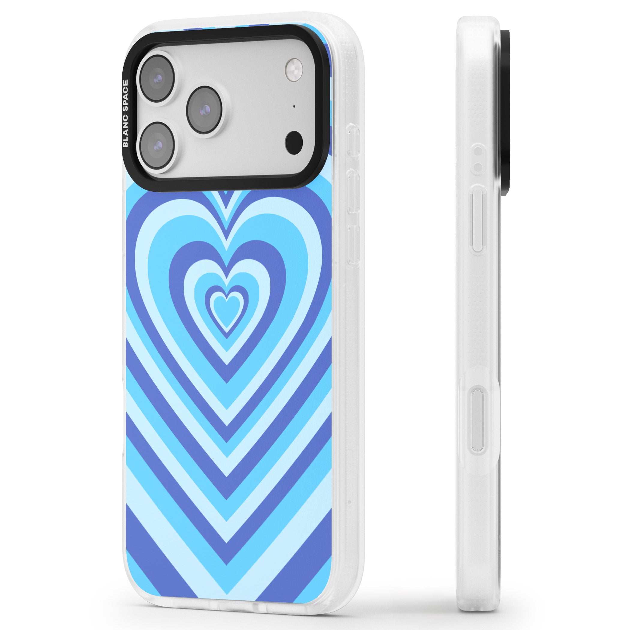Blue Heart Illusion iPhone 17 Pro Impact Air Clear Phone Case Side Profile