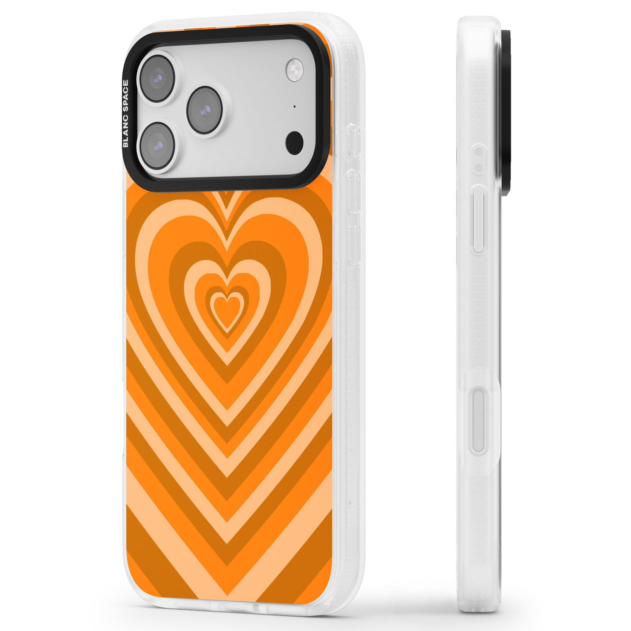 Orange Heart Illusion iPhone 17 Pro Impact Air Clear Phone Case Side Profile