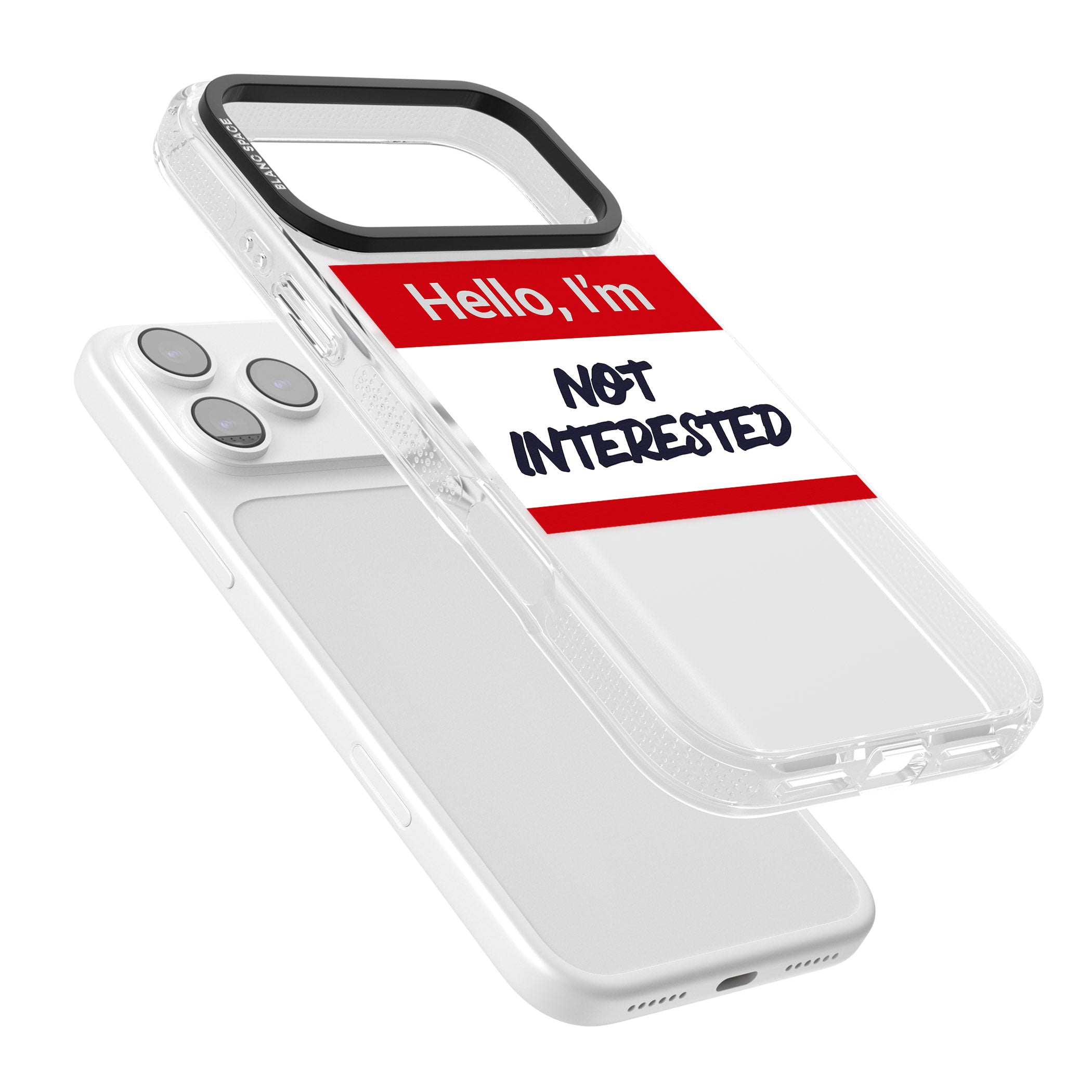 Funny Hello Name Tag Not Interested iPhone 17 Pro Impact Air Clear Phone Case Colours