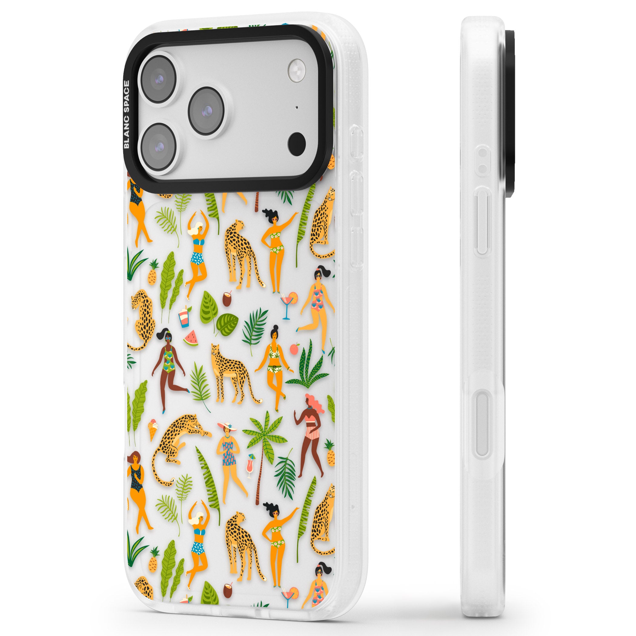 Tropical Party Vibes iPhone 17 Pro Impact Air Clear Phone Case Side Profile