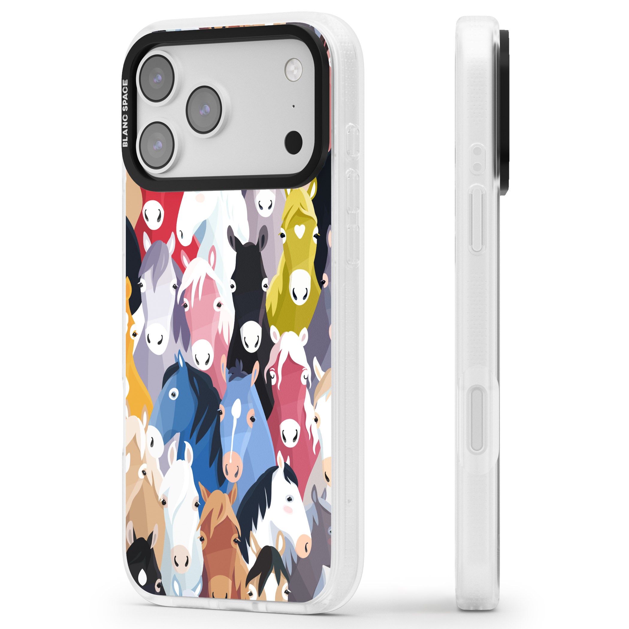 Colourful Horse Pattern iPhone 17 Pro Impact Air Clear Phone Case Side Profile