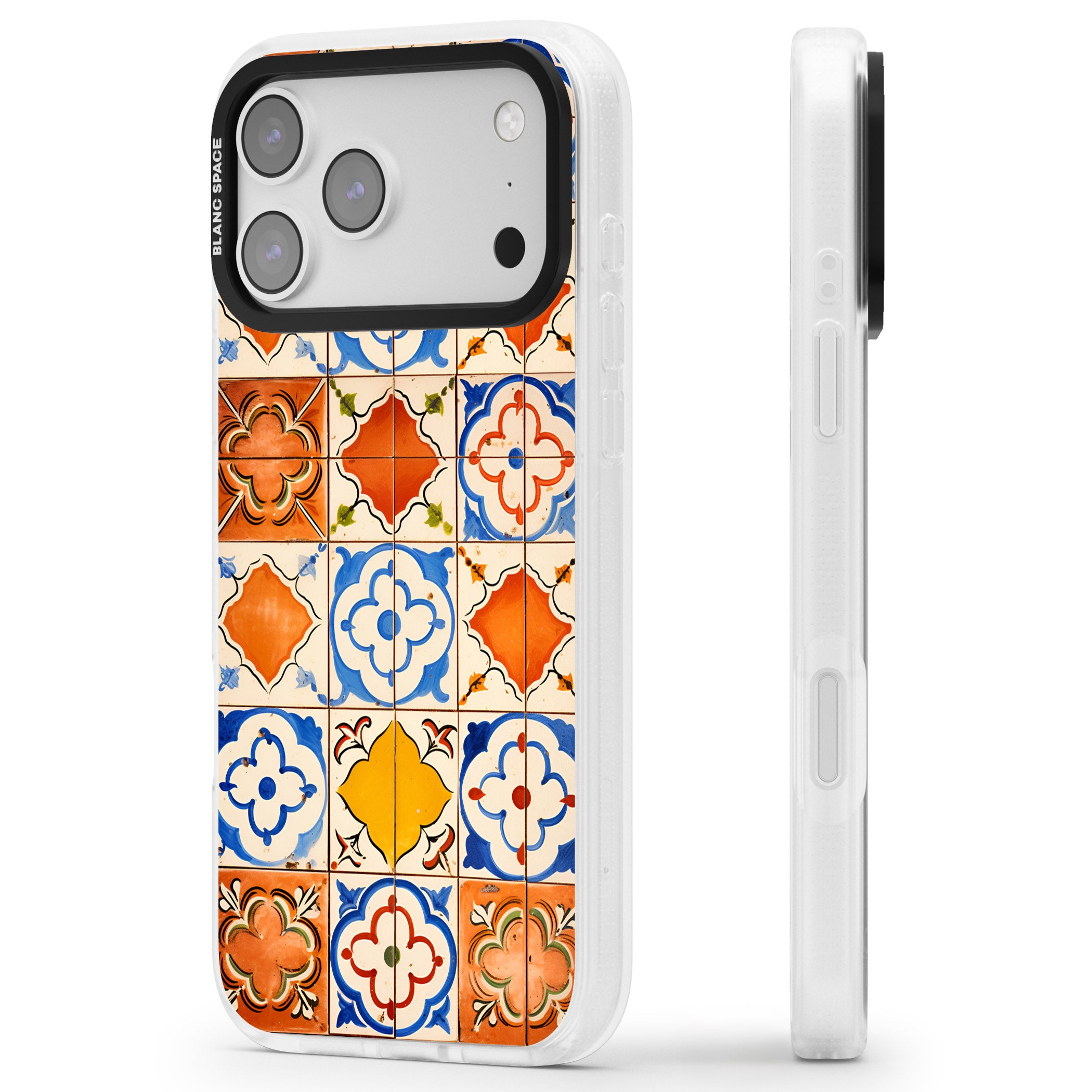 Spanish Mosaic Tiles iPhone 17 Pro Impact Air Clear Phone Case Side Profile