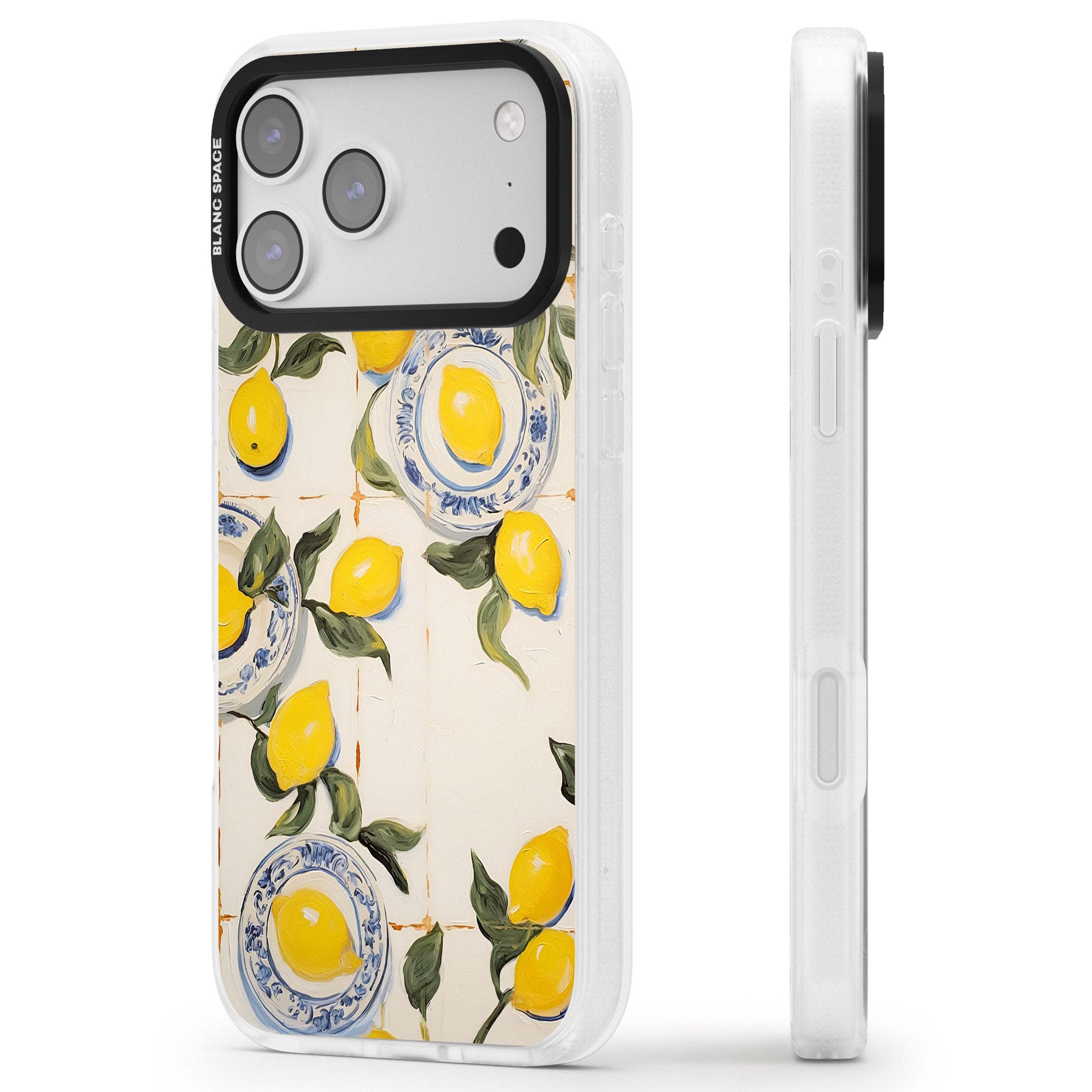 Lemons & Porcelain iPhone 17 Pro Impact Air Clear Phone Case Side Profile