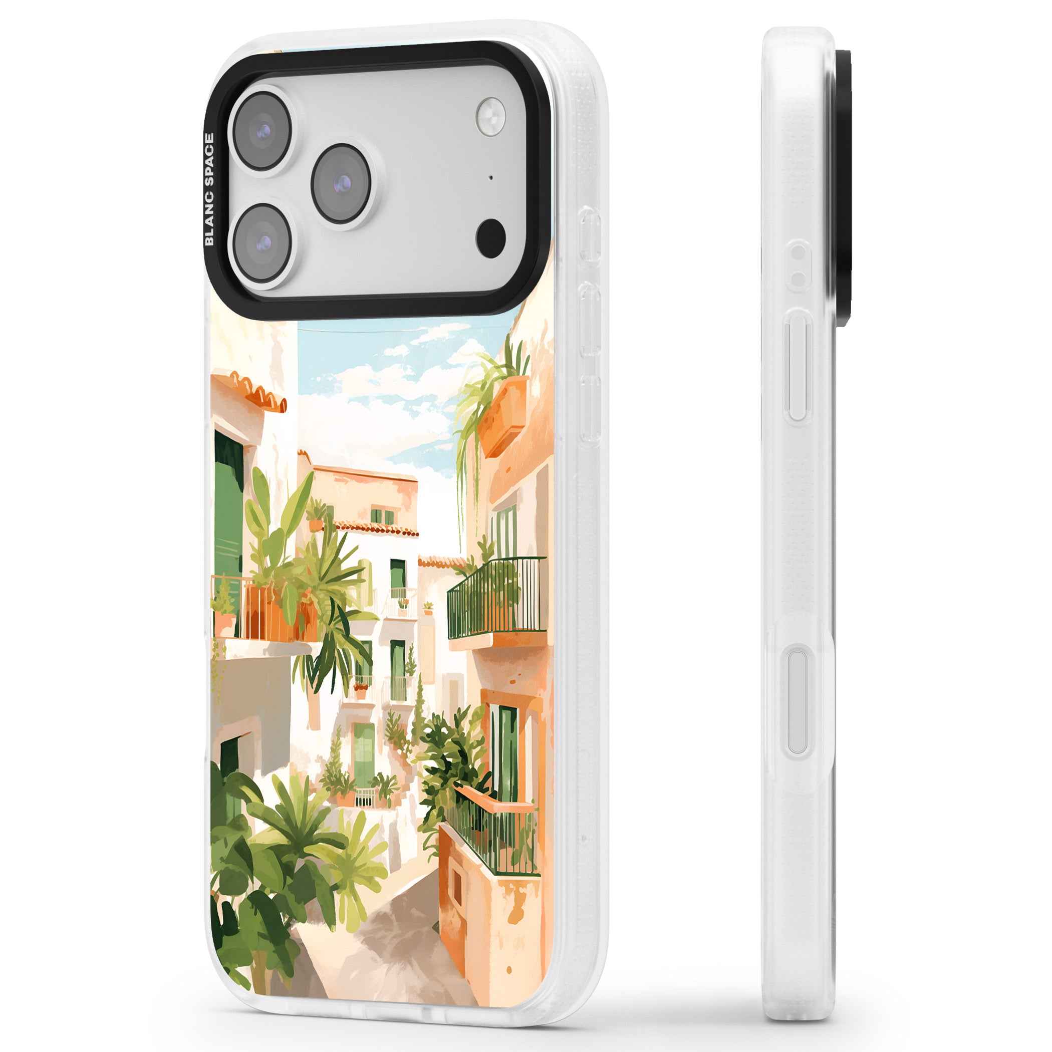 Tuscan Balconies iPhone 17 Pro Impact Air Clear Phone Case Side Profile