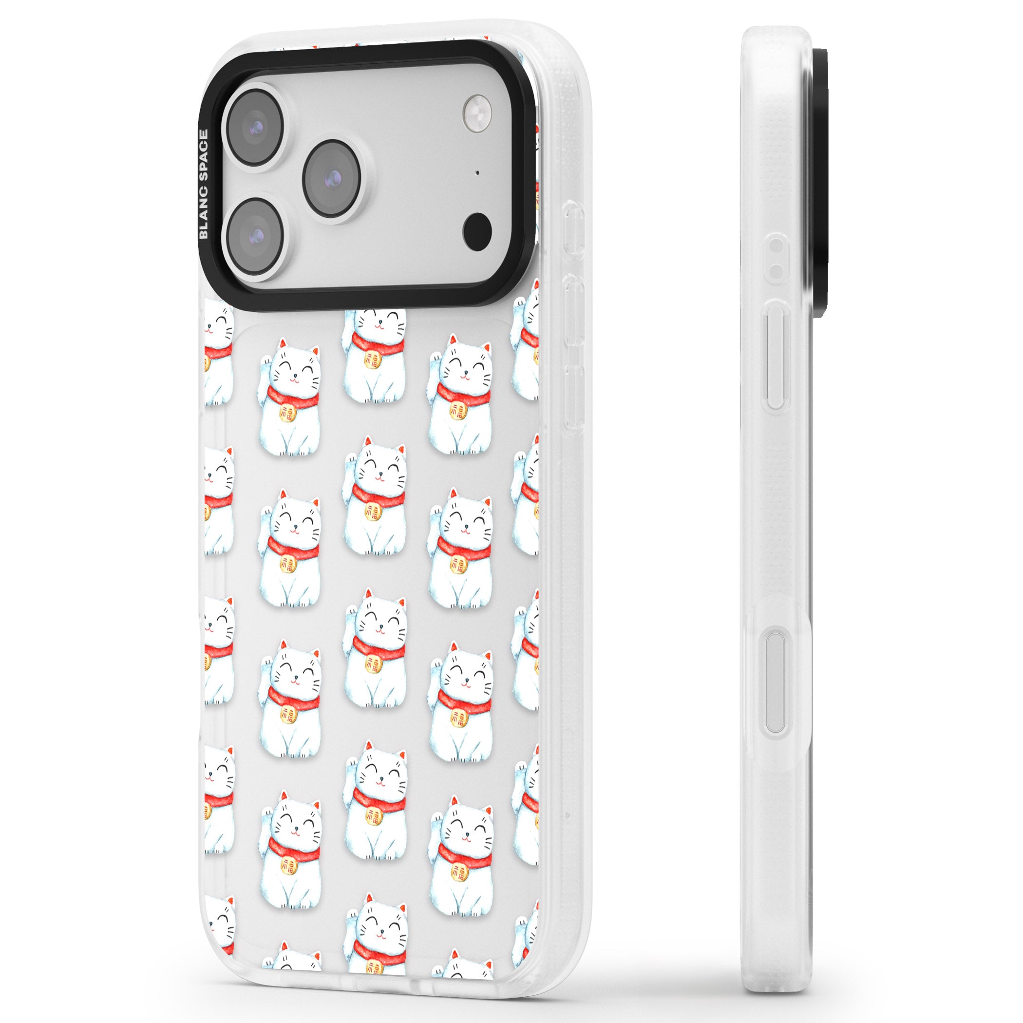 Lucky Cat Pattern iPhone 17 Pro Impact Air Clear Phone Case Side Profile