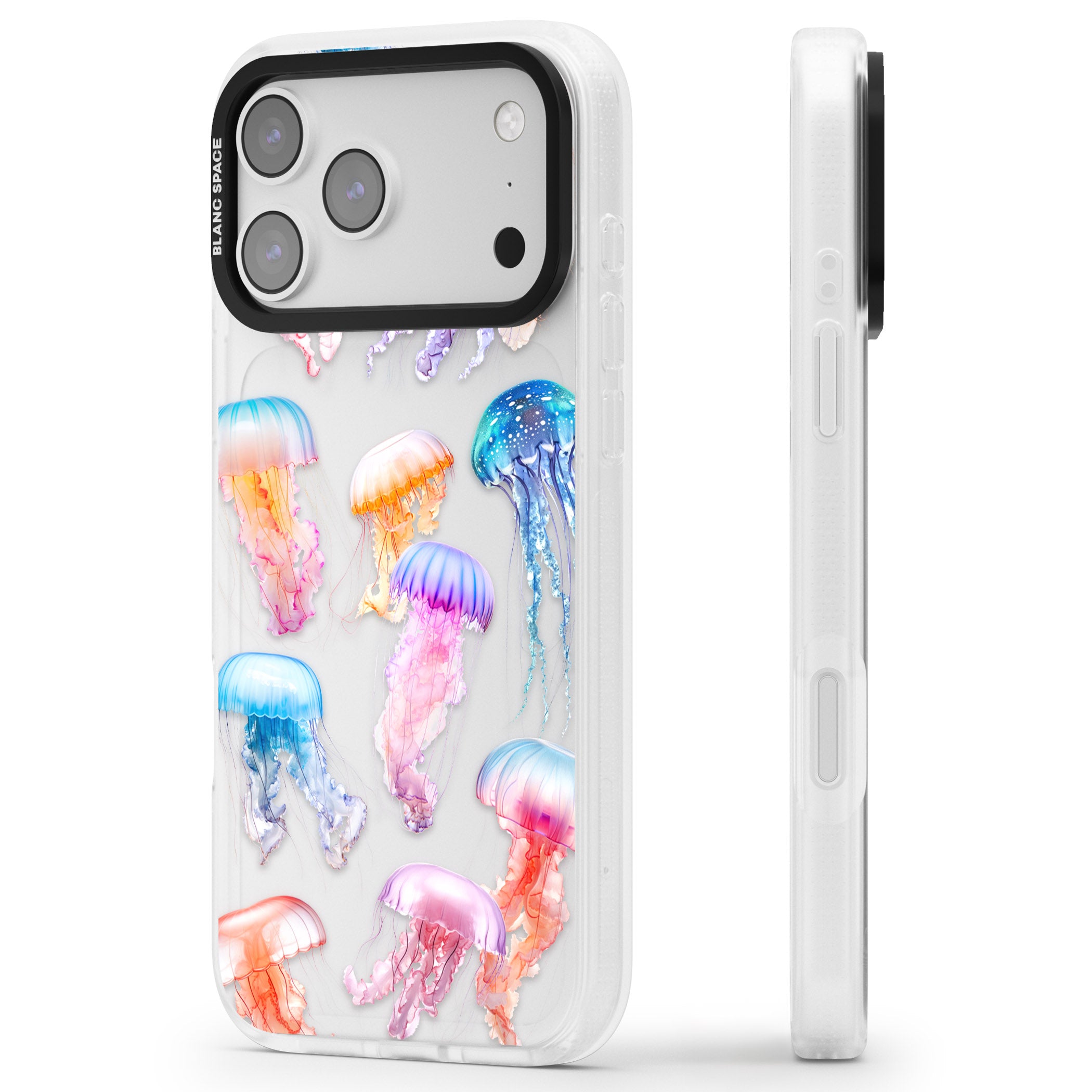 Vibrant Jellyfish iPhone 17 Pro Impact Air Clear Phone Case Side Profile