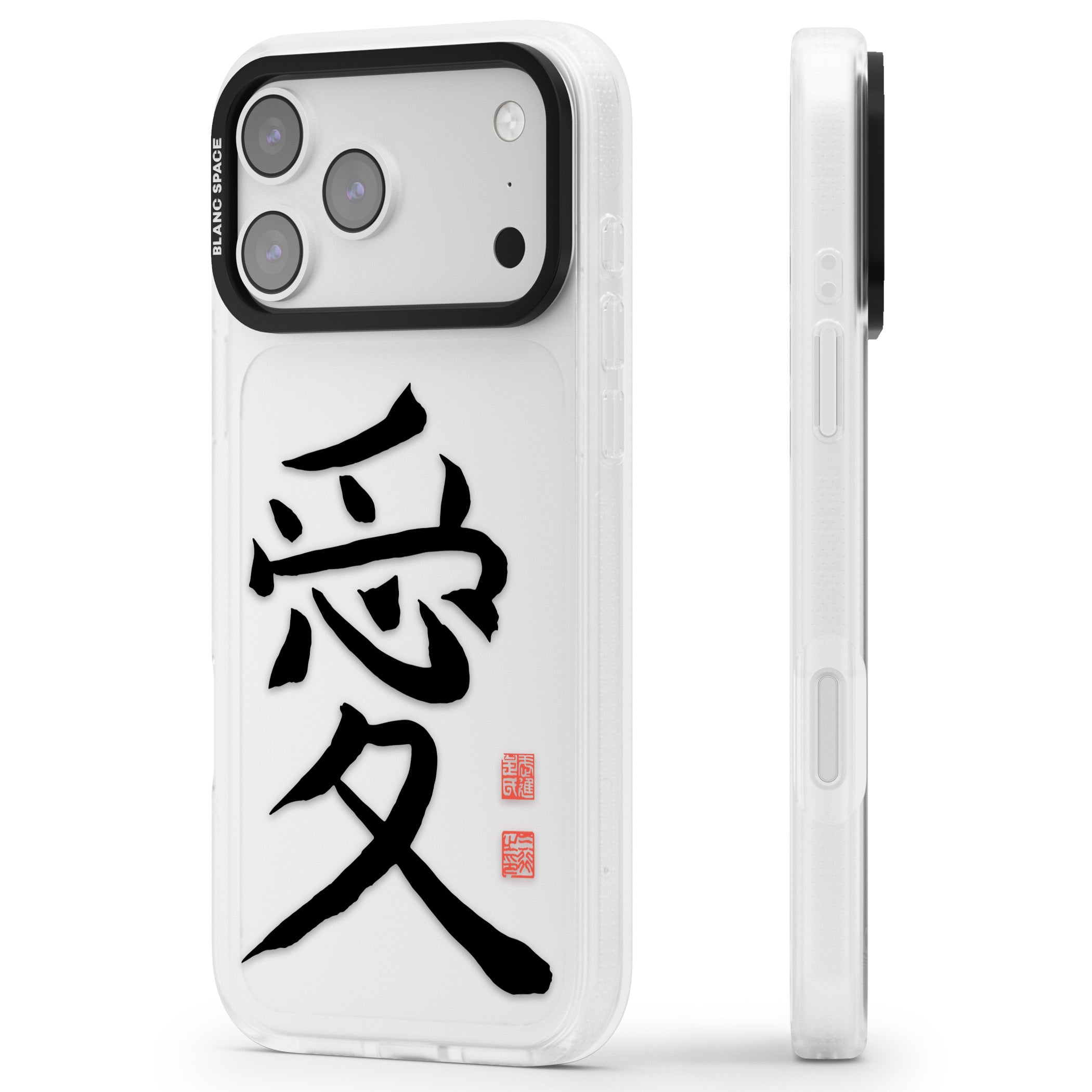 Japanese Kanji Love iPhone 17 Pro Impact Air Clear Phone Case Side Profile