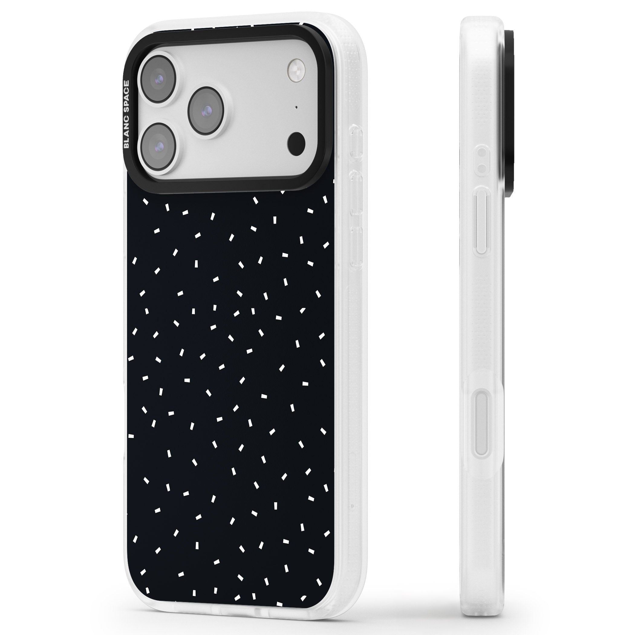 Confetti (Black) iPhone 17 Pro Impact Air Clear Phone Case Side Profile