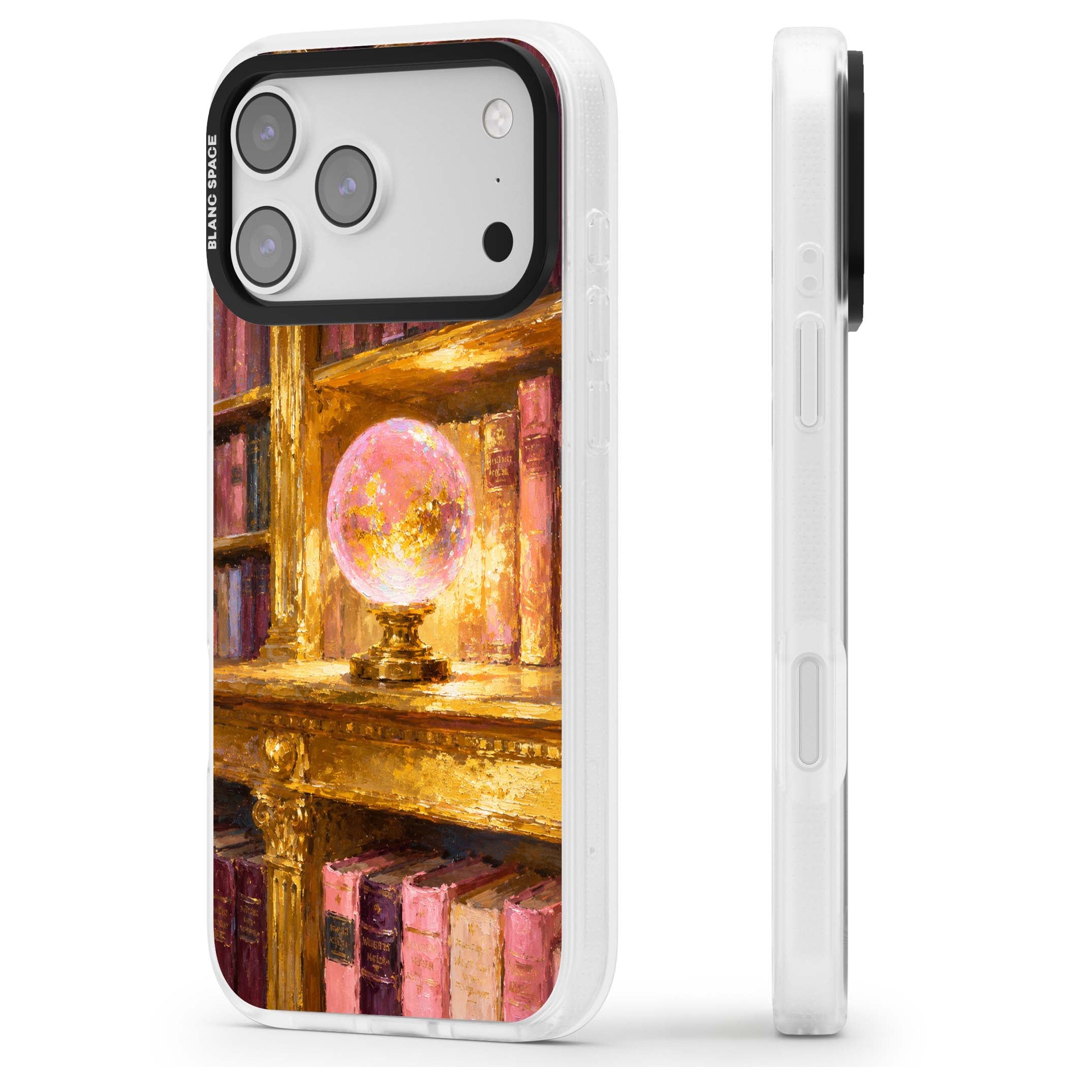 Gilded Library dark academia iPhone case featuring an oil painted crystal ball on a gilded library shelf with vintage | Clear Case Impact Air case for iPhone 17 Pro, iPhone 17 Pro Max