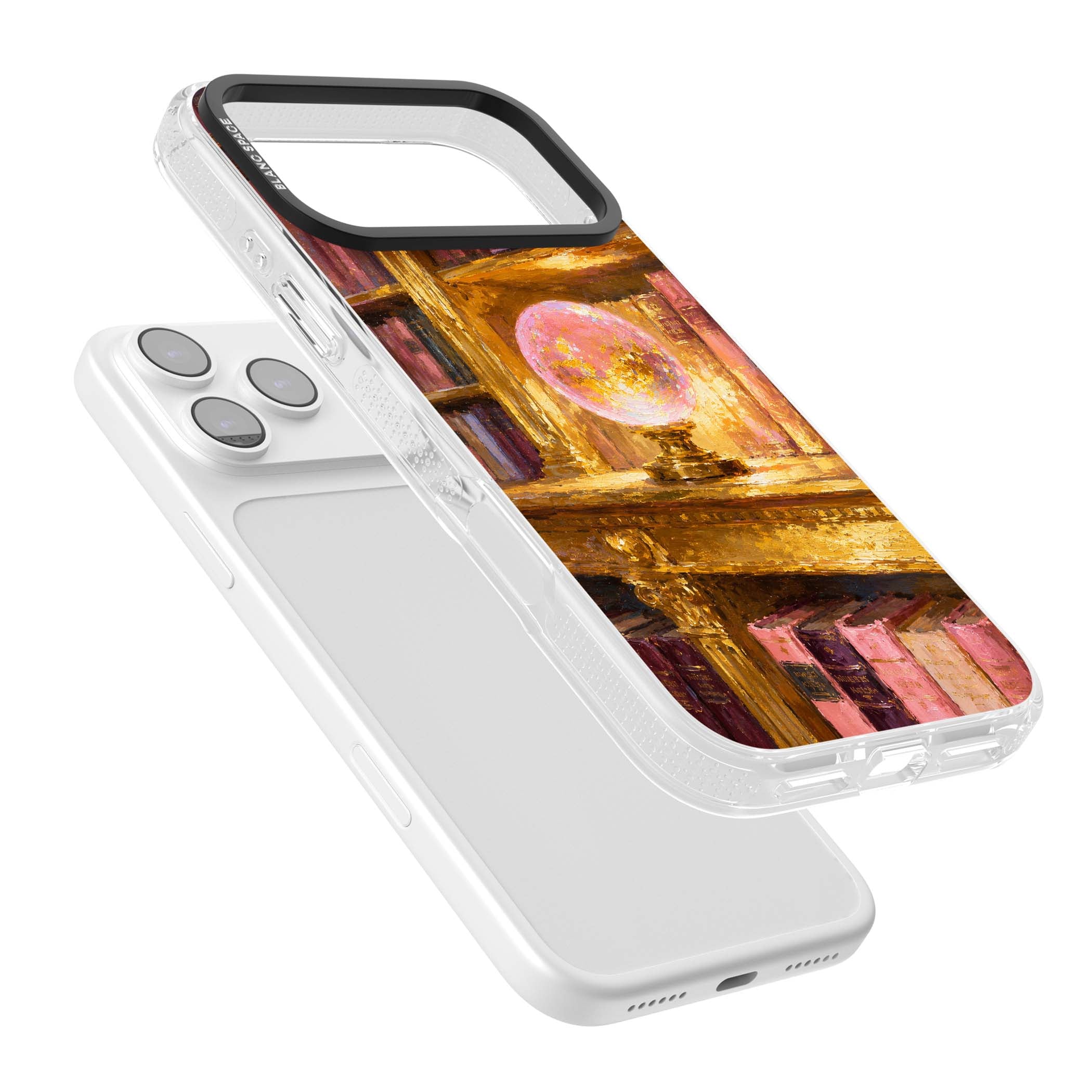 Gilded Library dark academia iPhone case featuring an oil painted crystal ball on a gilded library shelf with vintage | Clear Case Impact Air case for iPhone 17 Pro, iPhone 17 Pro Max