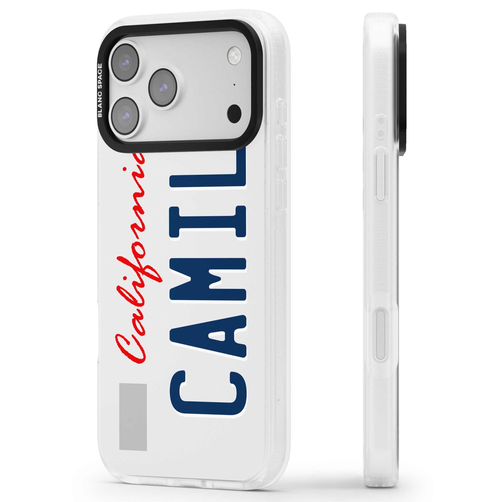 Personalised California License Plate iPhone 17 Pro Impact Air Clear Phone Case Side Profile