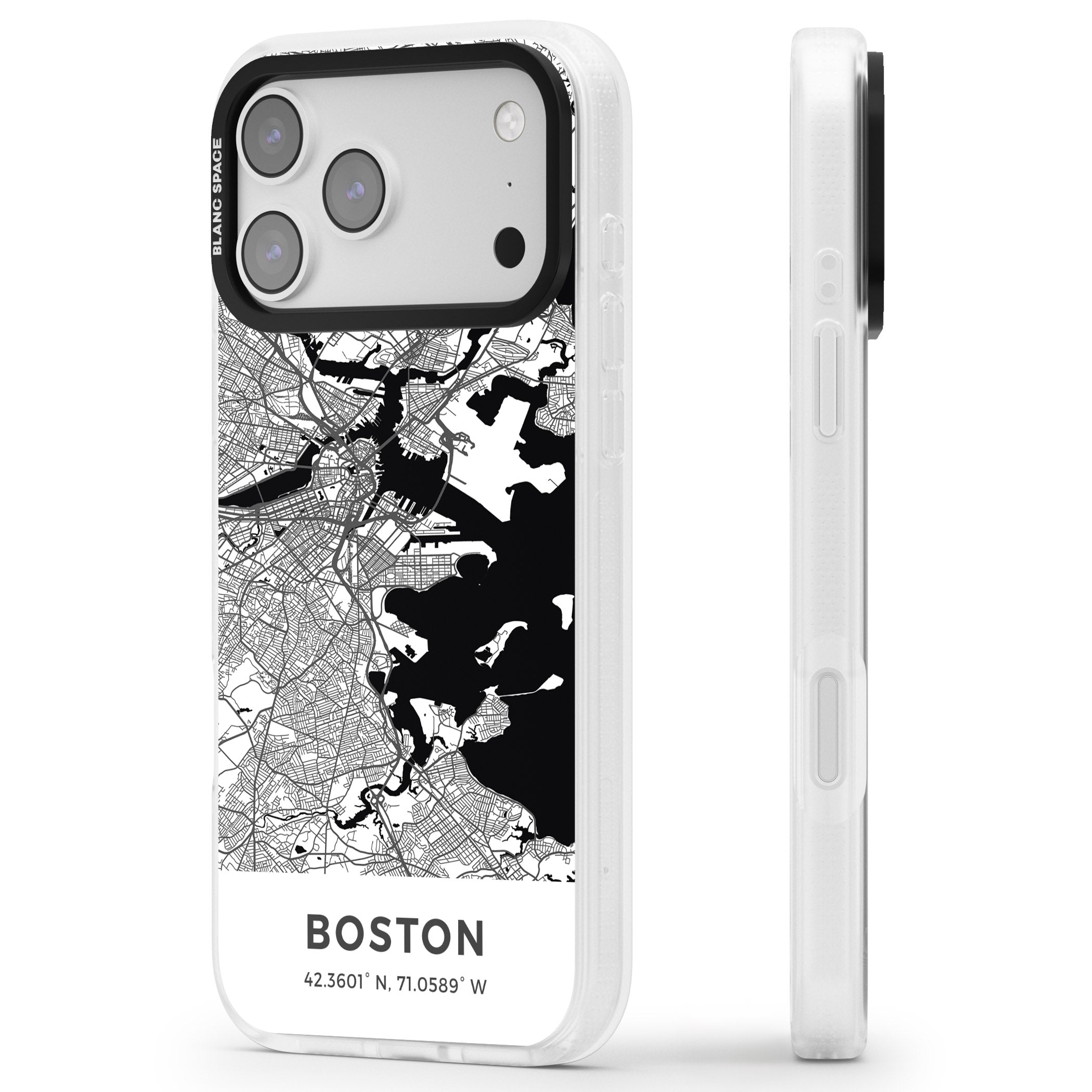 Boston Map iPhone 17 Pro Impact Air Clear Phone Case Side Profile