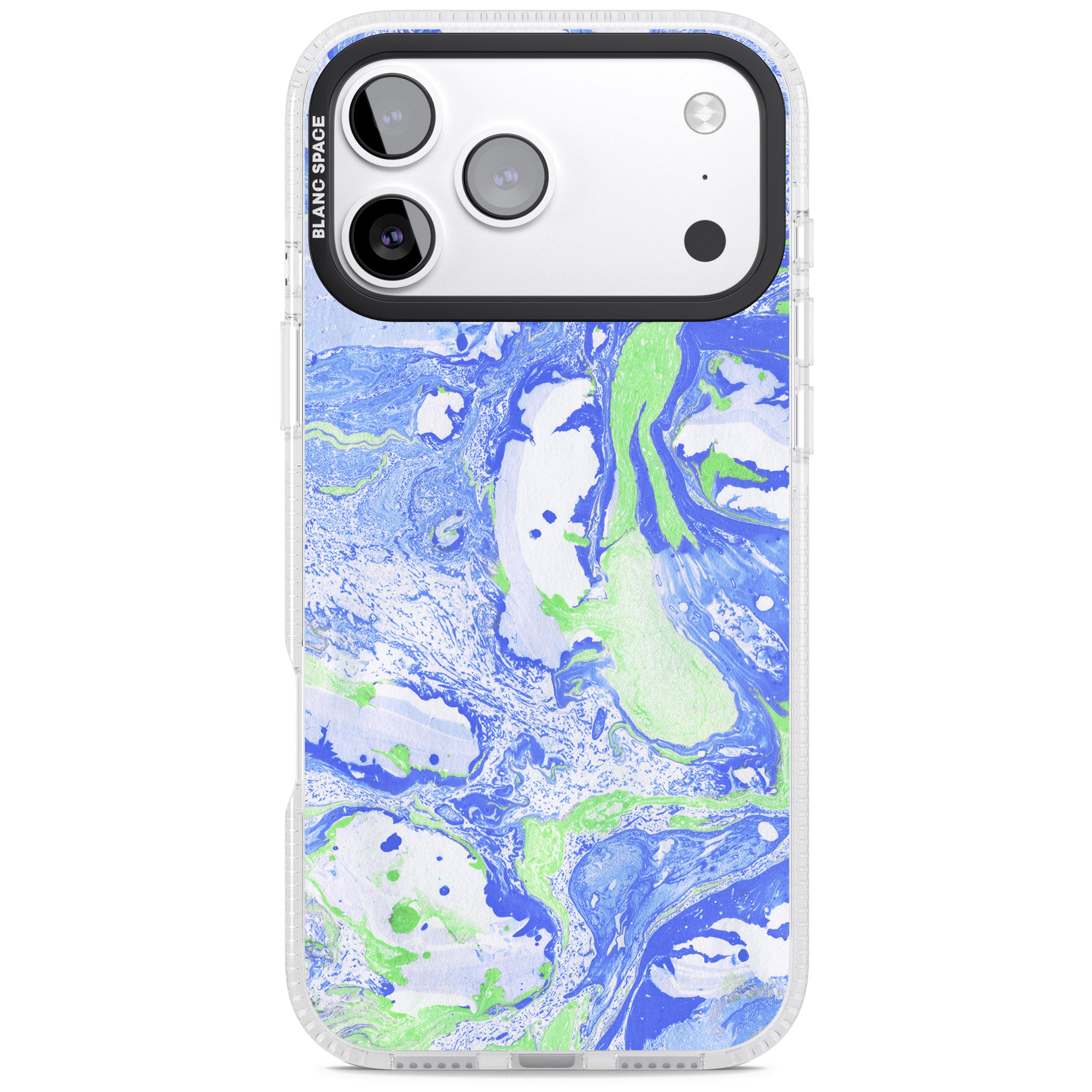 Dark Blue & Green Marbled Paper Pattern iPhone 17 Pro Impact Air Clear Phone Case