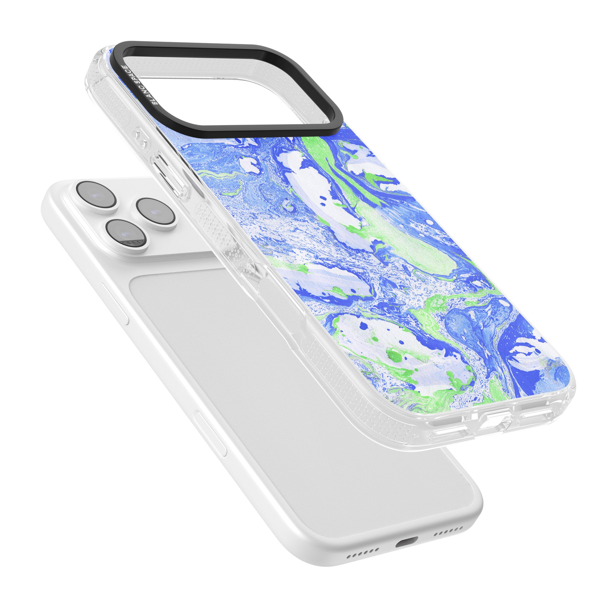 Dark Blue & Green Marbled Paper Pattern iPhone 17 Pro Impact Air Clear Phone Case Colours