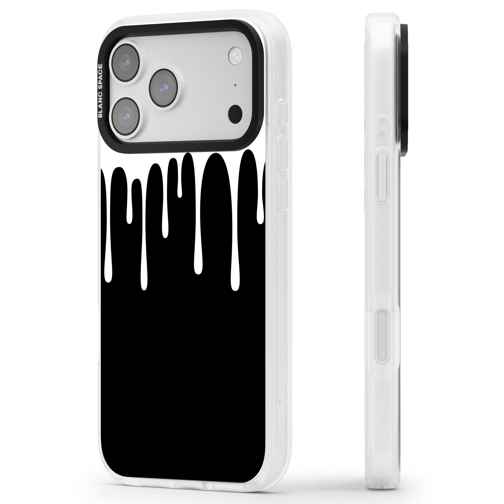 Melted Effect: White & Black iPhone 17 Pro Impact Air Clear Phone Case Side Profile