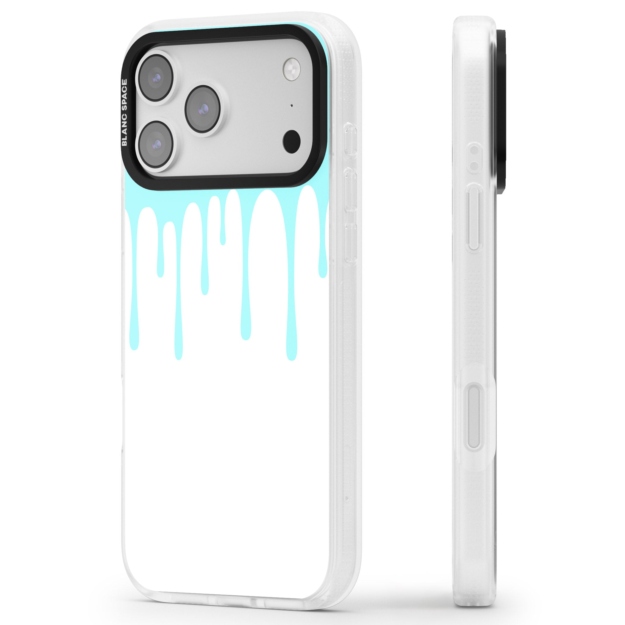 Melted Teal Drip iPhone 17 Pro Impact Air Clear Phone Case Side Profile