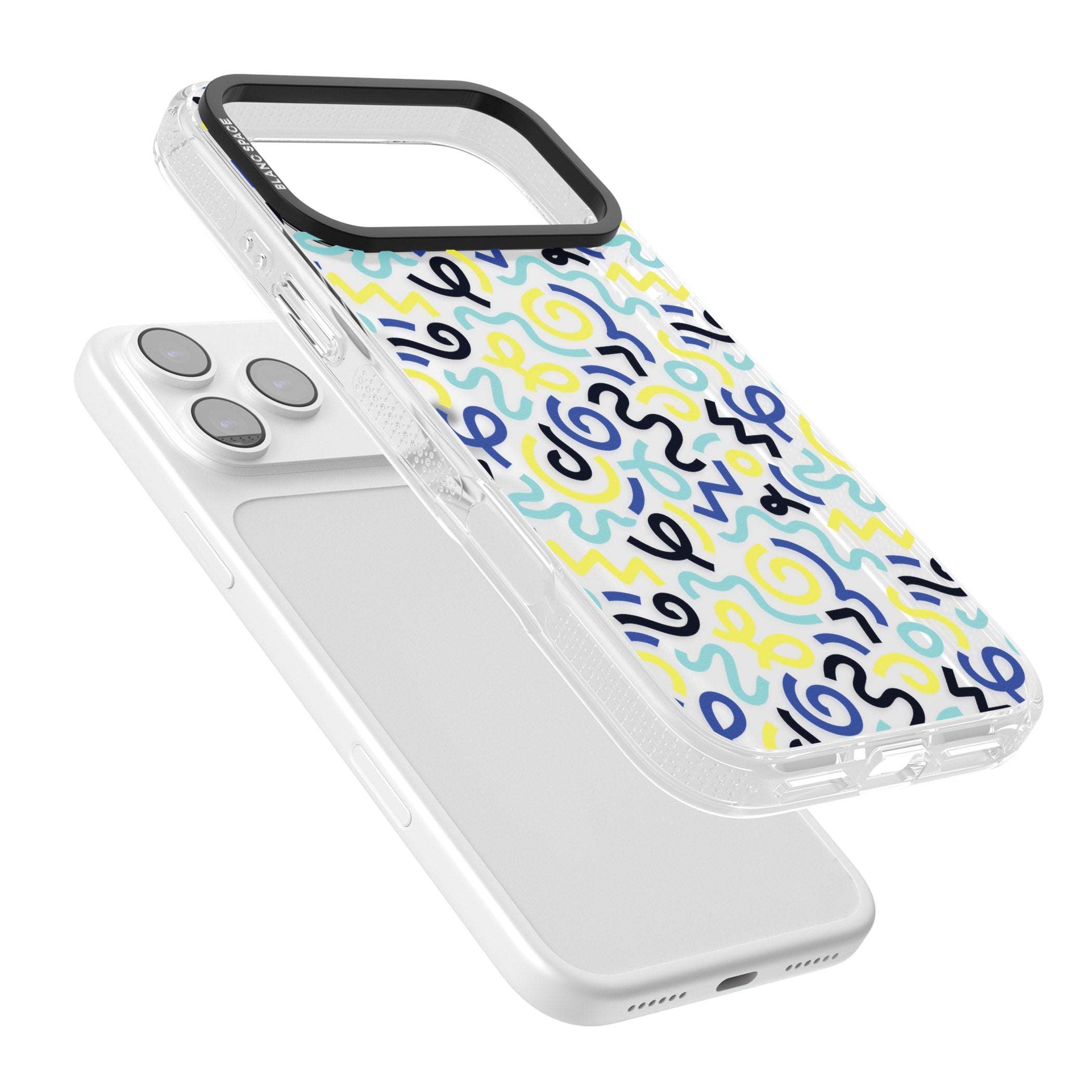 Blue & Yellow Memphis Retro iPhone 17 Pro Impact Air Clear Phone Case Colours