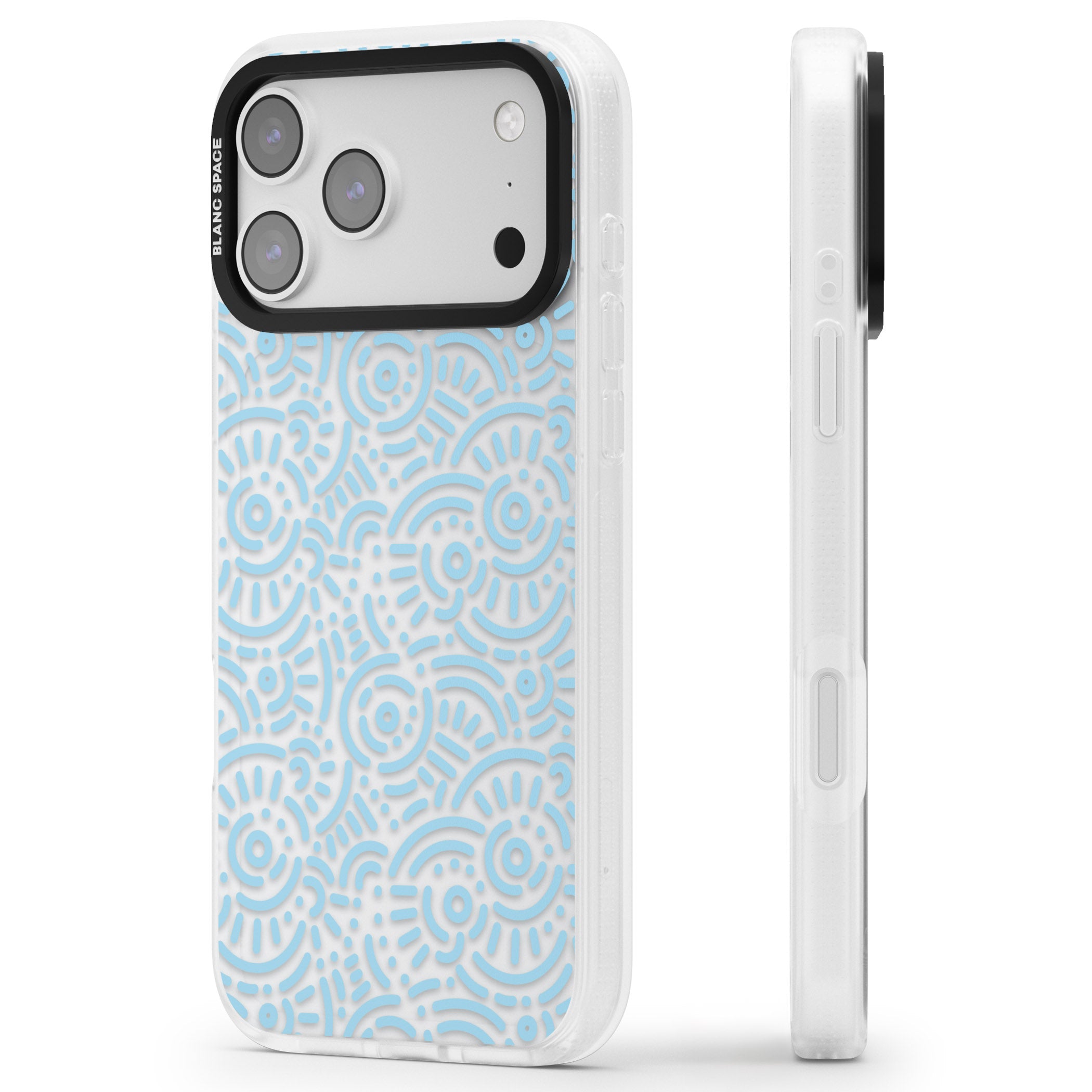 Light Blue Retro Pattern iPhone 17 Pro Impact Air Clear Phone Case Side Profile