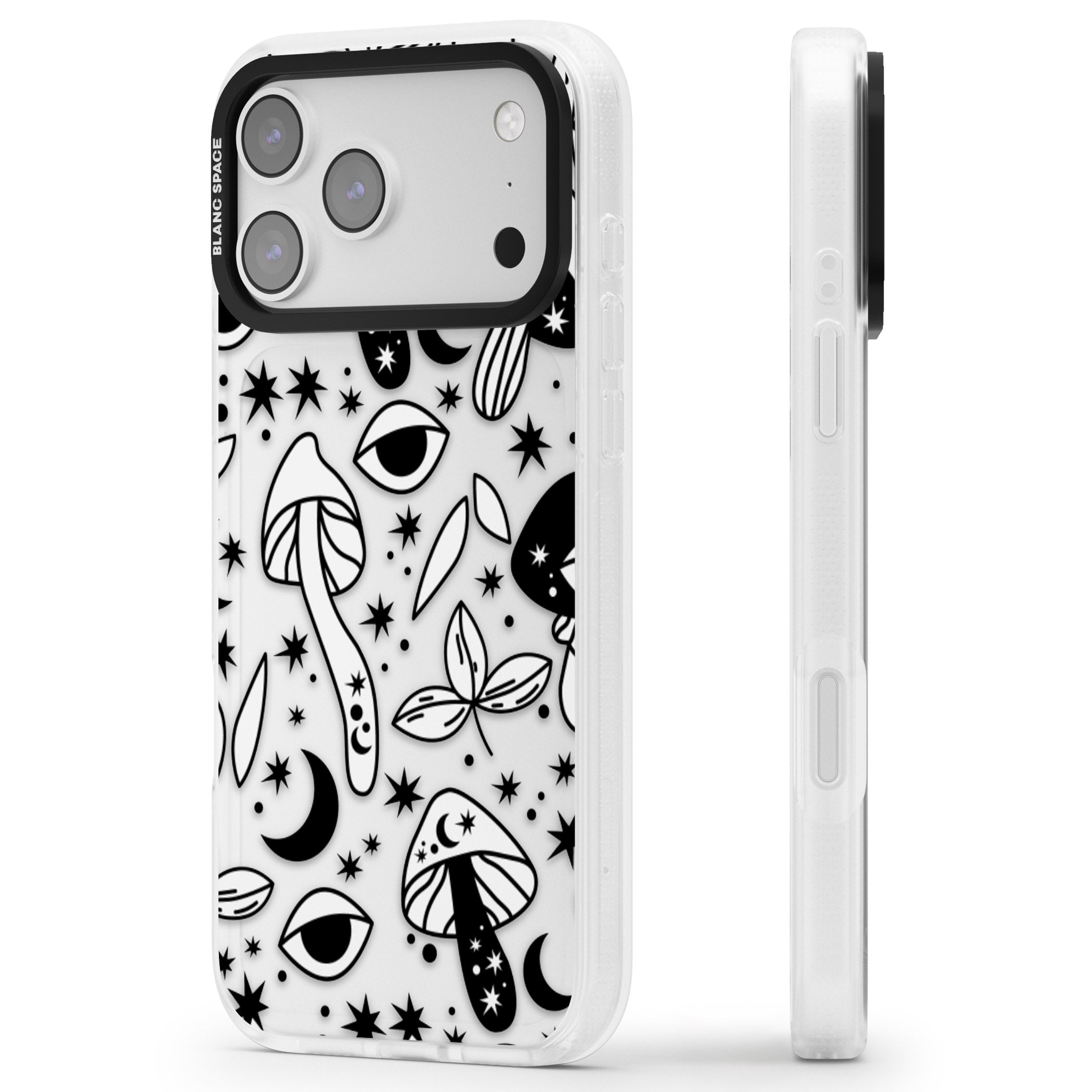 Mystic Mushrooms Pattern iPhone 17 Pro Impact Air Clear Phone Case Side Profile