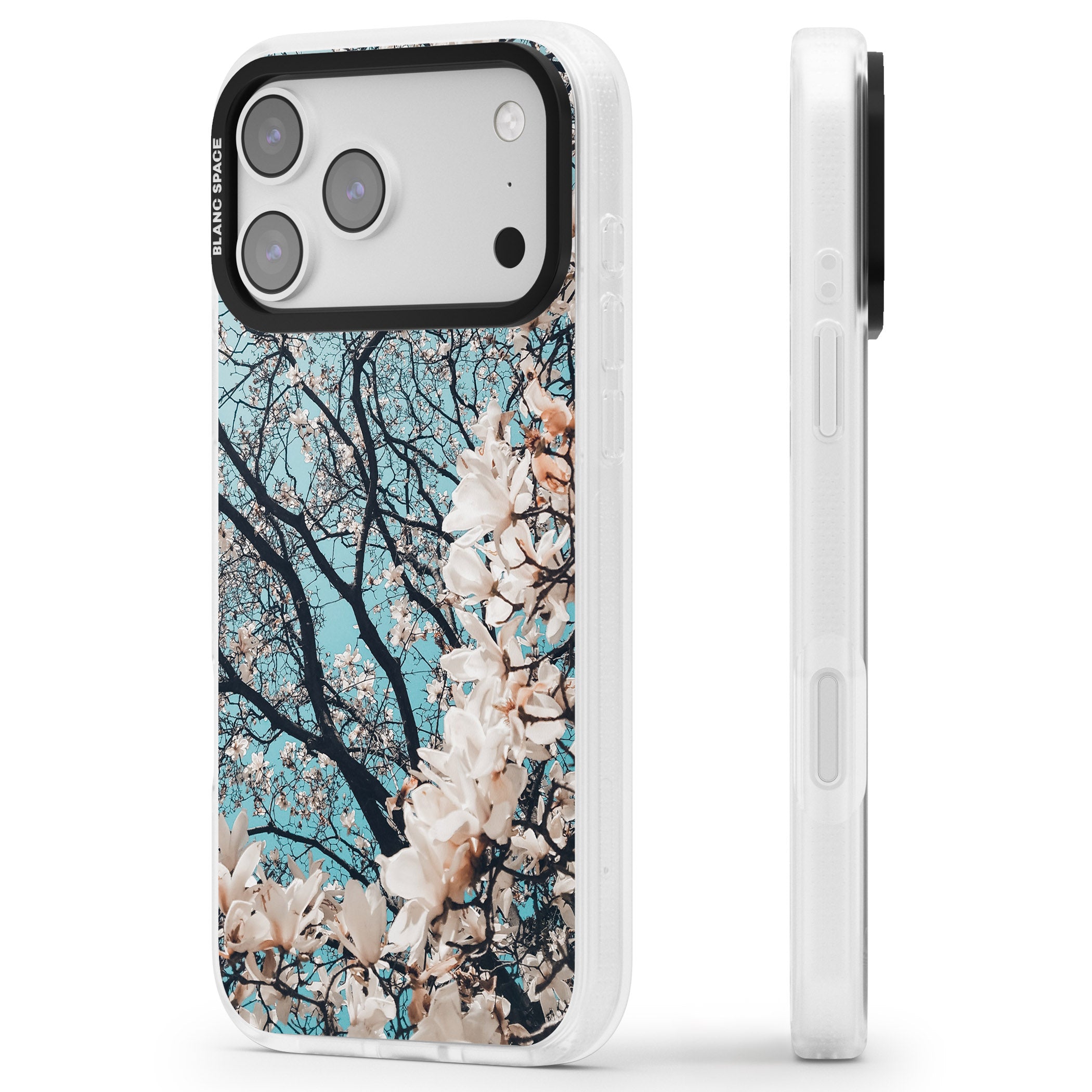 Magnolia Bloom iPhone 17 Pro Impact Air Clear Phone Case Side Profile