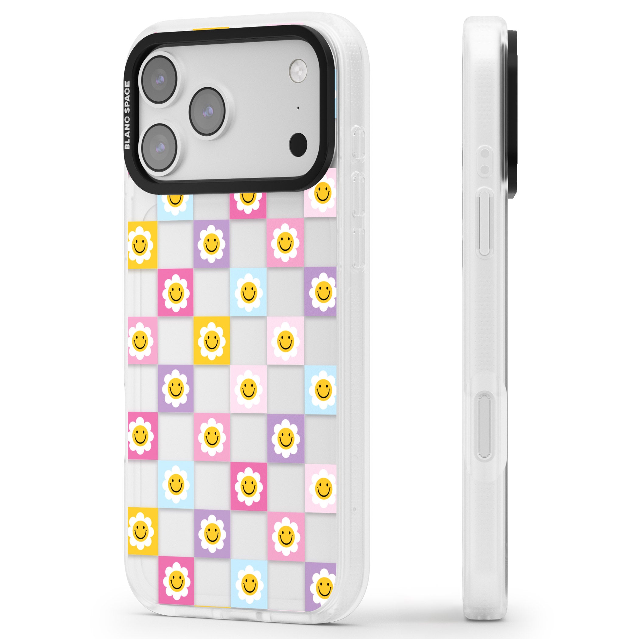 Daisy Squares Pattern iPhone 17 Pro Impact Air Clear Phone Case Side Profile