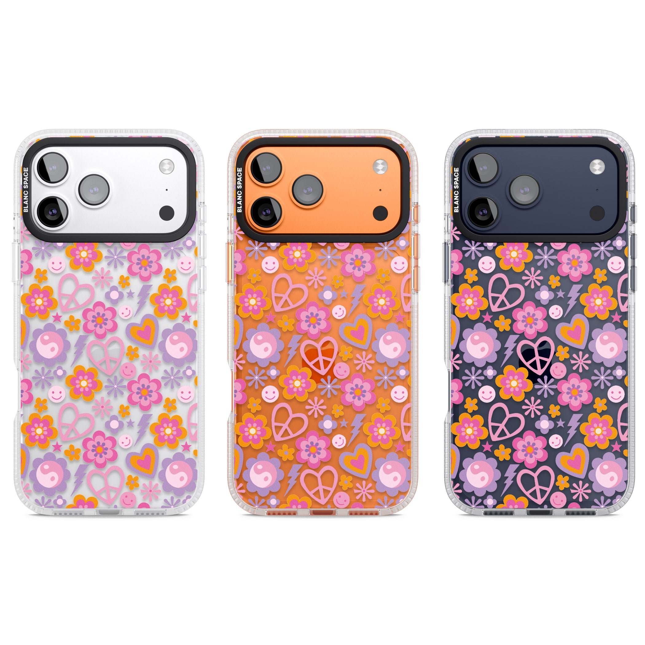 Peace, Love And Flowers Pattern iPhone 17 Pro Impact Air Clear Phone Case APT Impact Protection