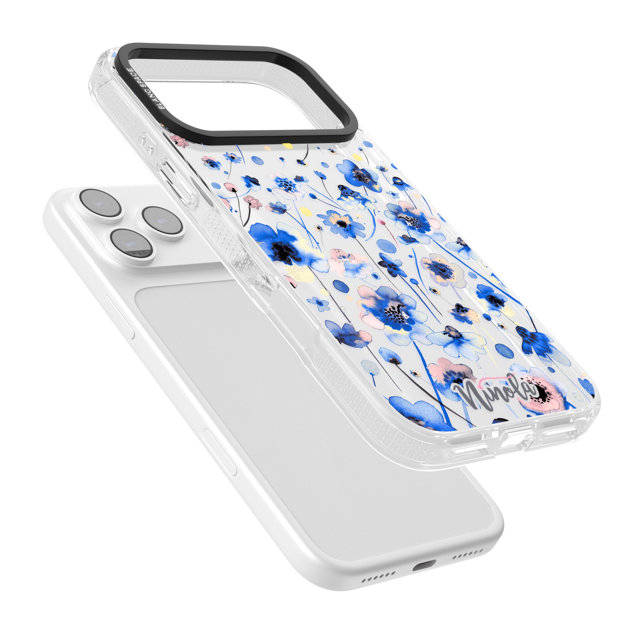 Ink Flowers Blue iPhone 17 Pro Impact Air Clear Phone Case Colours