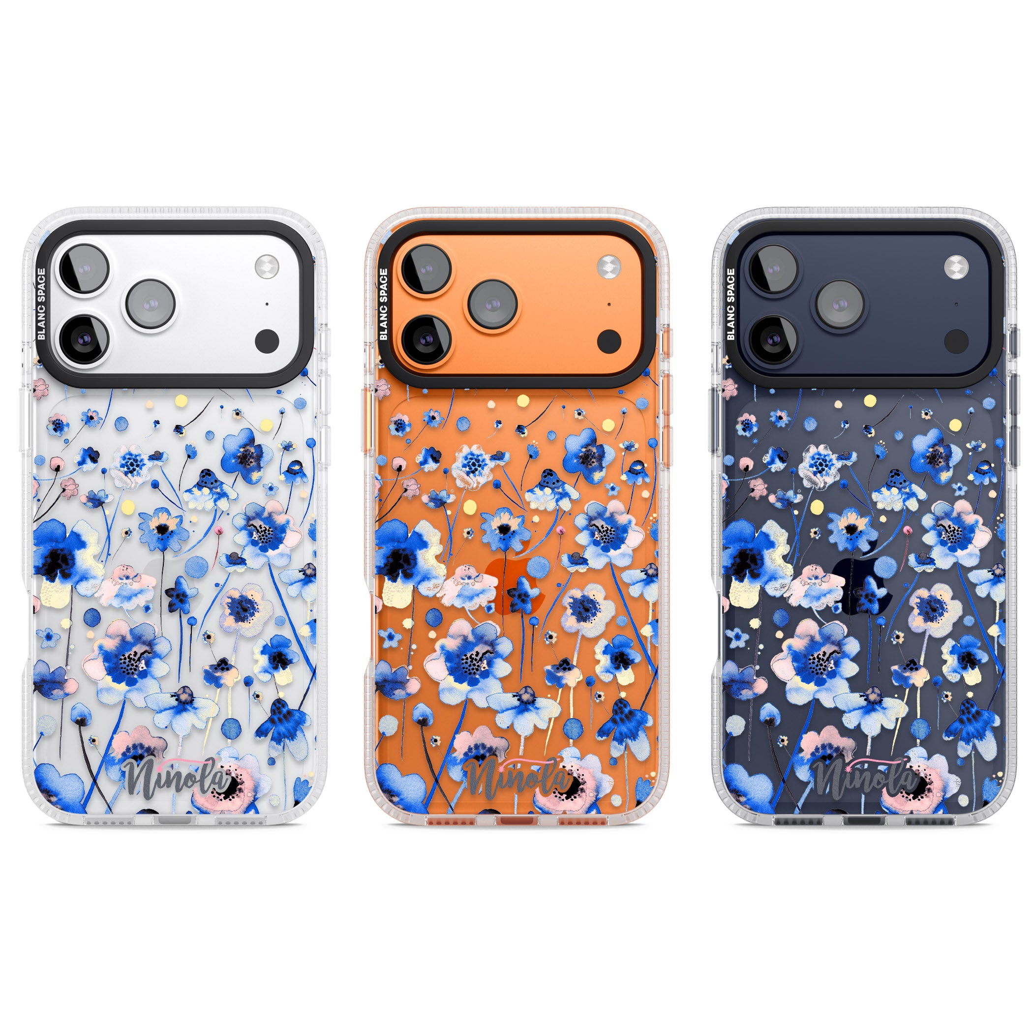Ink Flowers Blue iPhone 17 Pro Impact Air Clear Phone Case APT Impact Protection