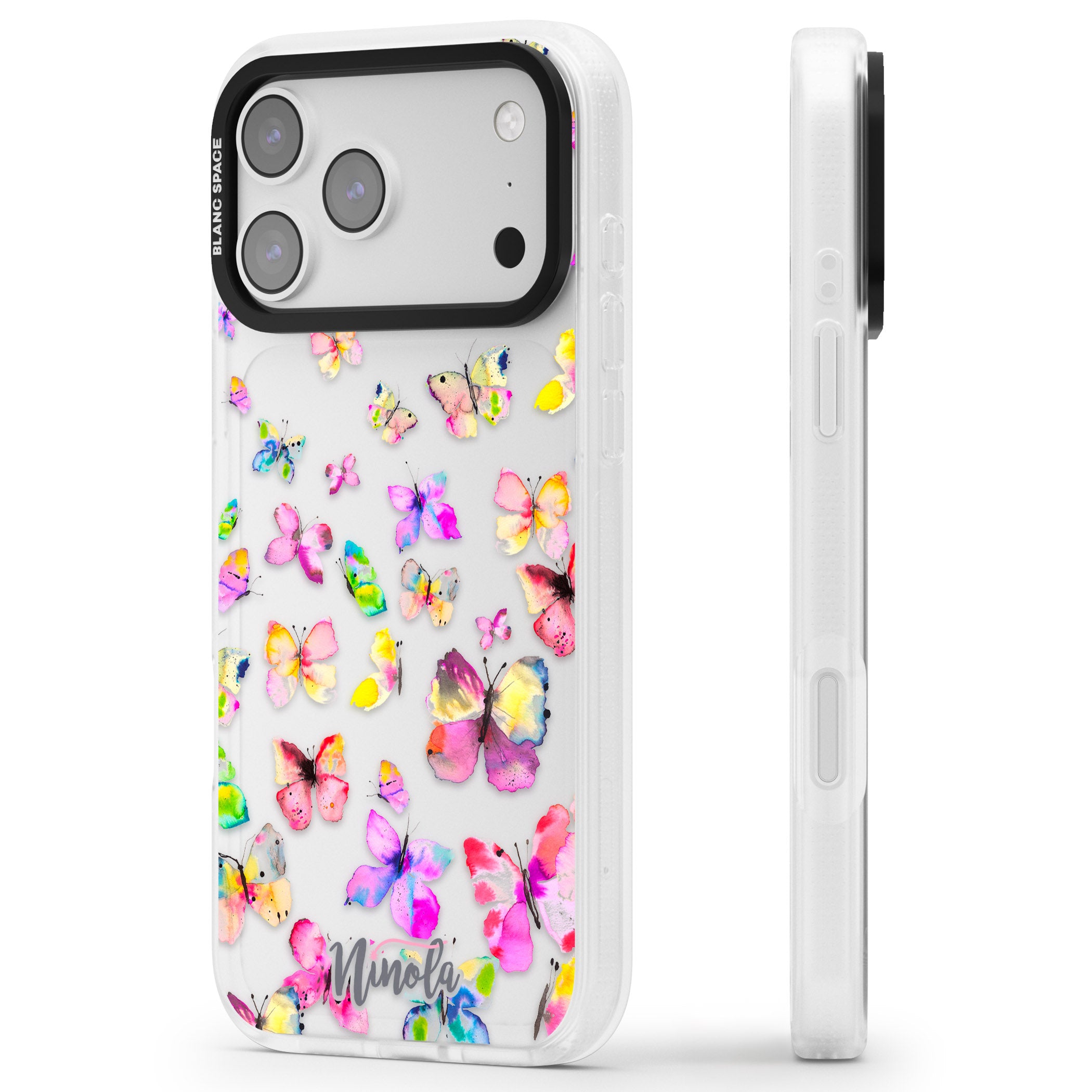Watercolor Butterflies iPhone 17 Pro Impact Air Clear Phone Case Side Profile