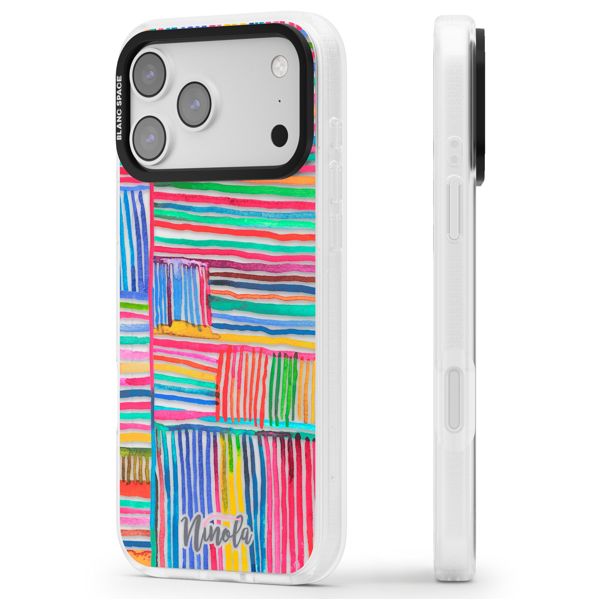 Vibrant Watercolor Lines iPhone 17 Pro Impact Air Clear Phone Case Side Profile