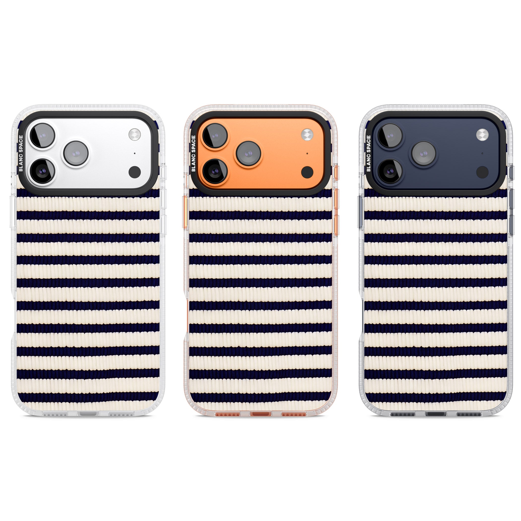 Navy & Cream Stripes iPhone 17 Pro Impact Air Clear Phone Case APT Impact Protection