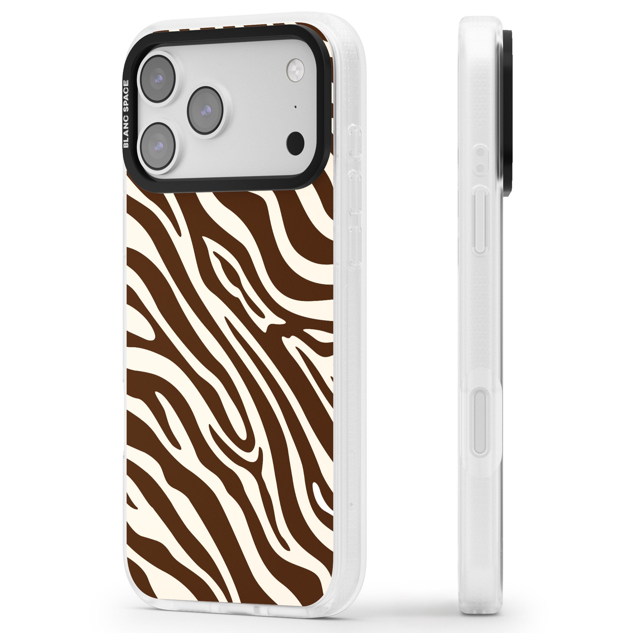 Brown & Cream Zebra iPhone 17 Pro Impact Air Clear Phone Case Side Profile