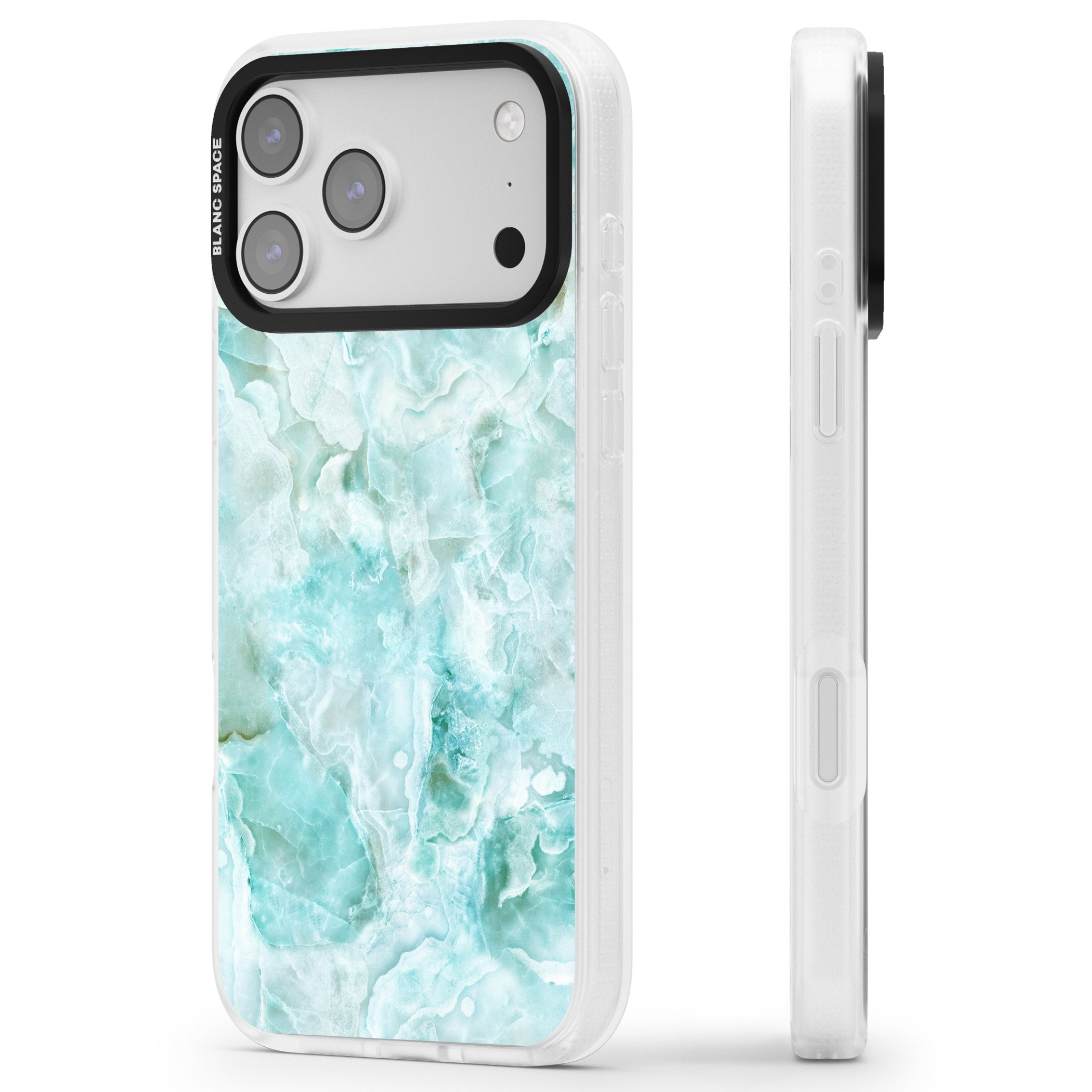 Aqua Onyx Marble iPhone 17 Pro Impact Air Clear Phone Case Side Profile