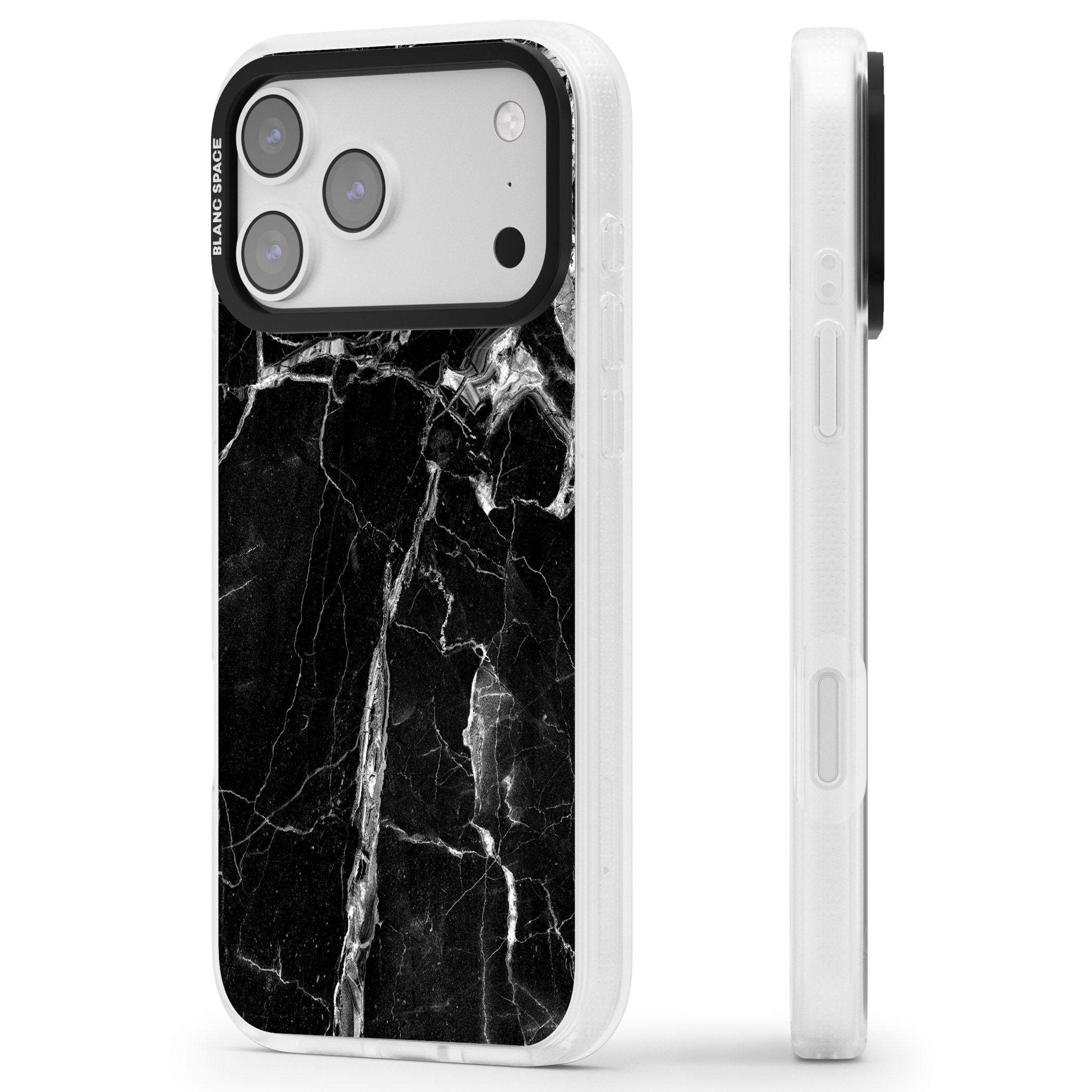 Black Onyx Marble iPhone 17 Pro Impact Air Clear Phone Case Side Profile